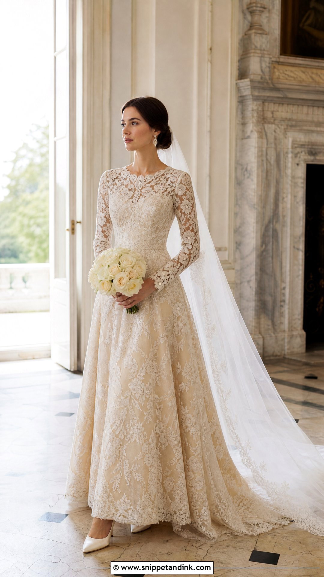 Long Sleeve Gold Lace Wedding Gown - Snippet and Ink - 25 Gold Wedding Gowns
