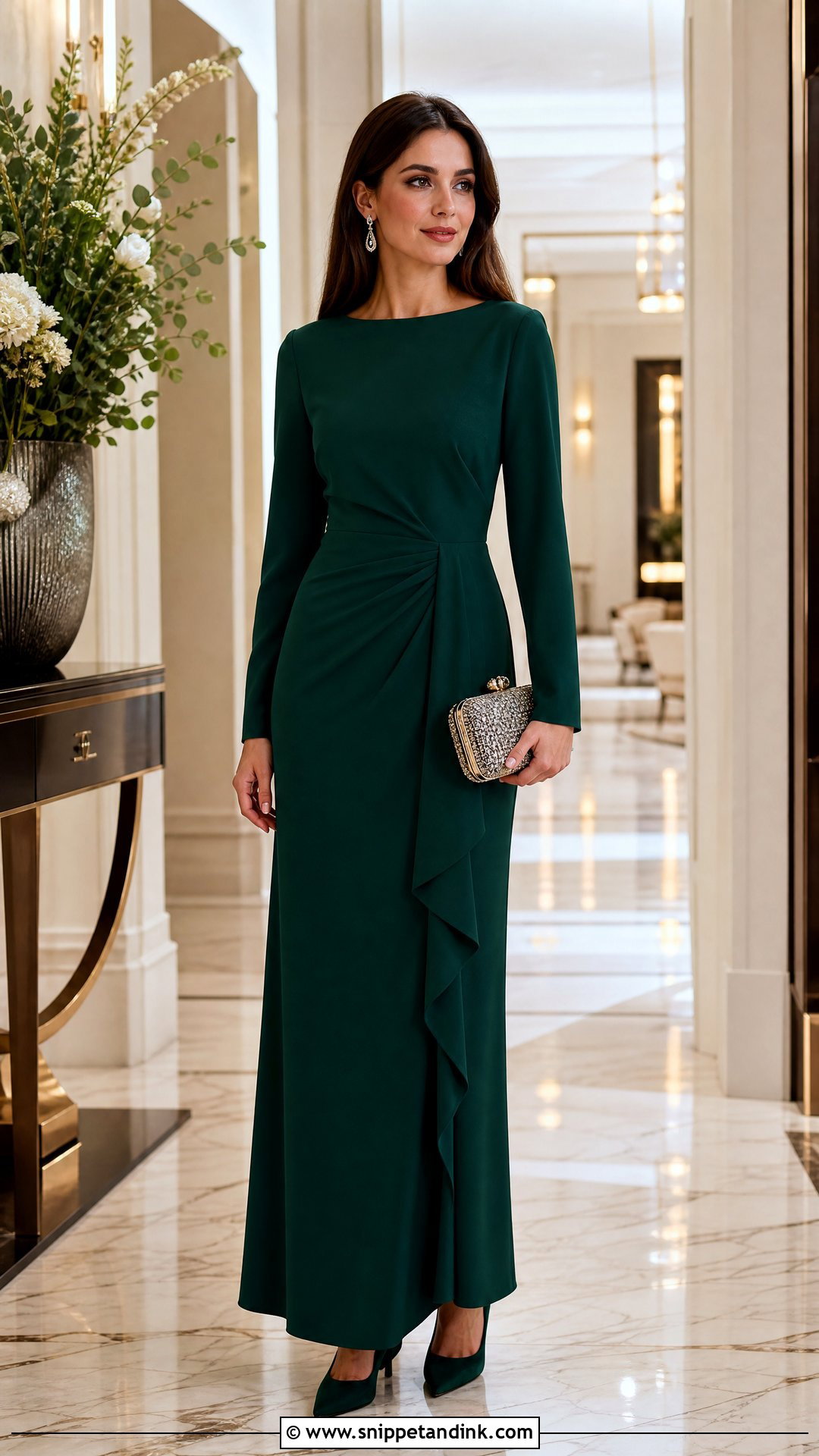 Long Sleeve Gown With Embellished Clutch - Snippet and Ink - 25 Trending Gowns