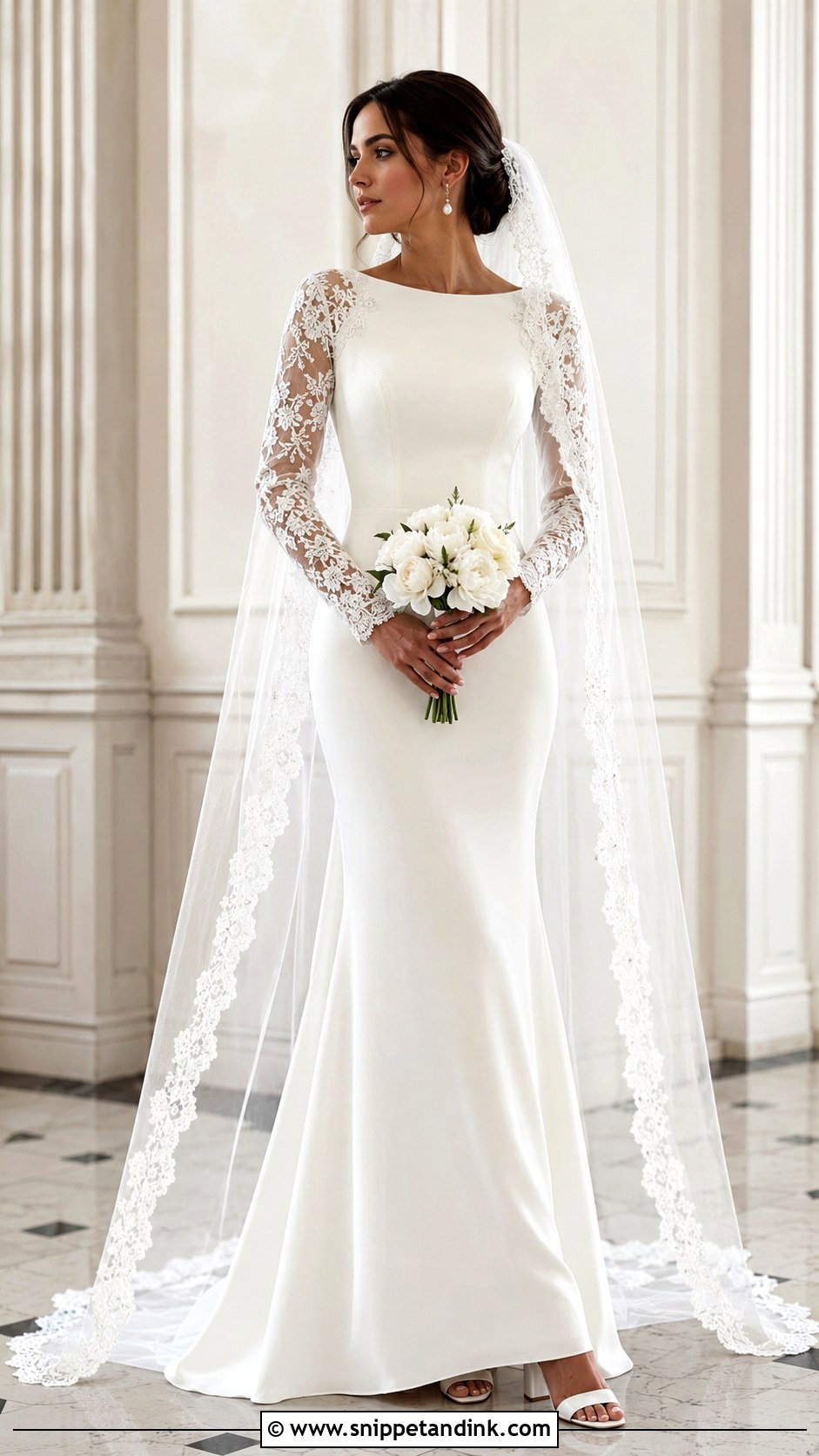 Long Sleeve Gown with Lace Veil - Snippet and Ink - 20 Gown with Veil Ideas