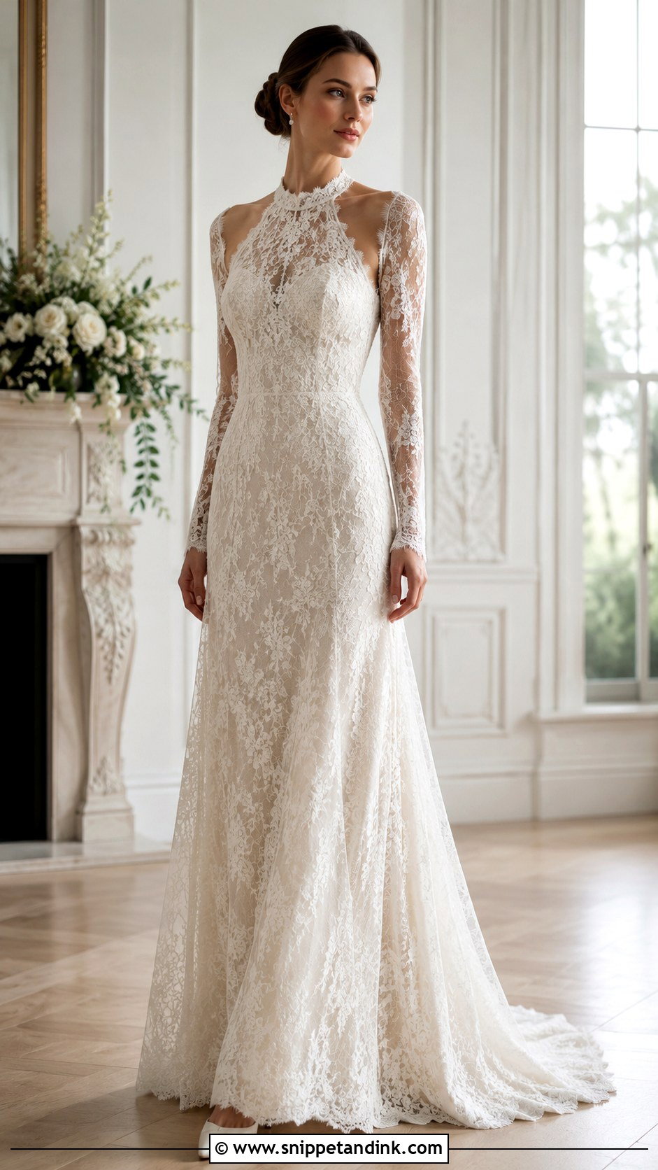 Long Sleeve Halterneck Wedding Dress - Snippet and Ink - 30 Halterneck Wedding Dress Ideas