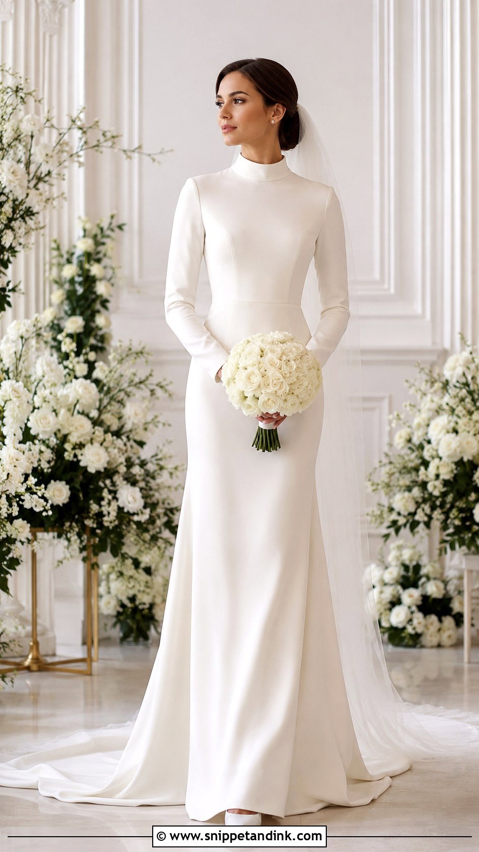 Long Sleeve High Neck Bridal Gown - Snippet and Ink - 20 Minimalist Bridal Gown Ideas