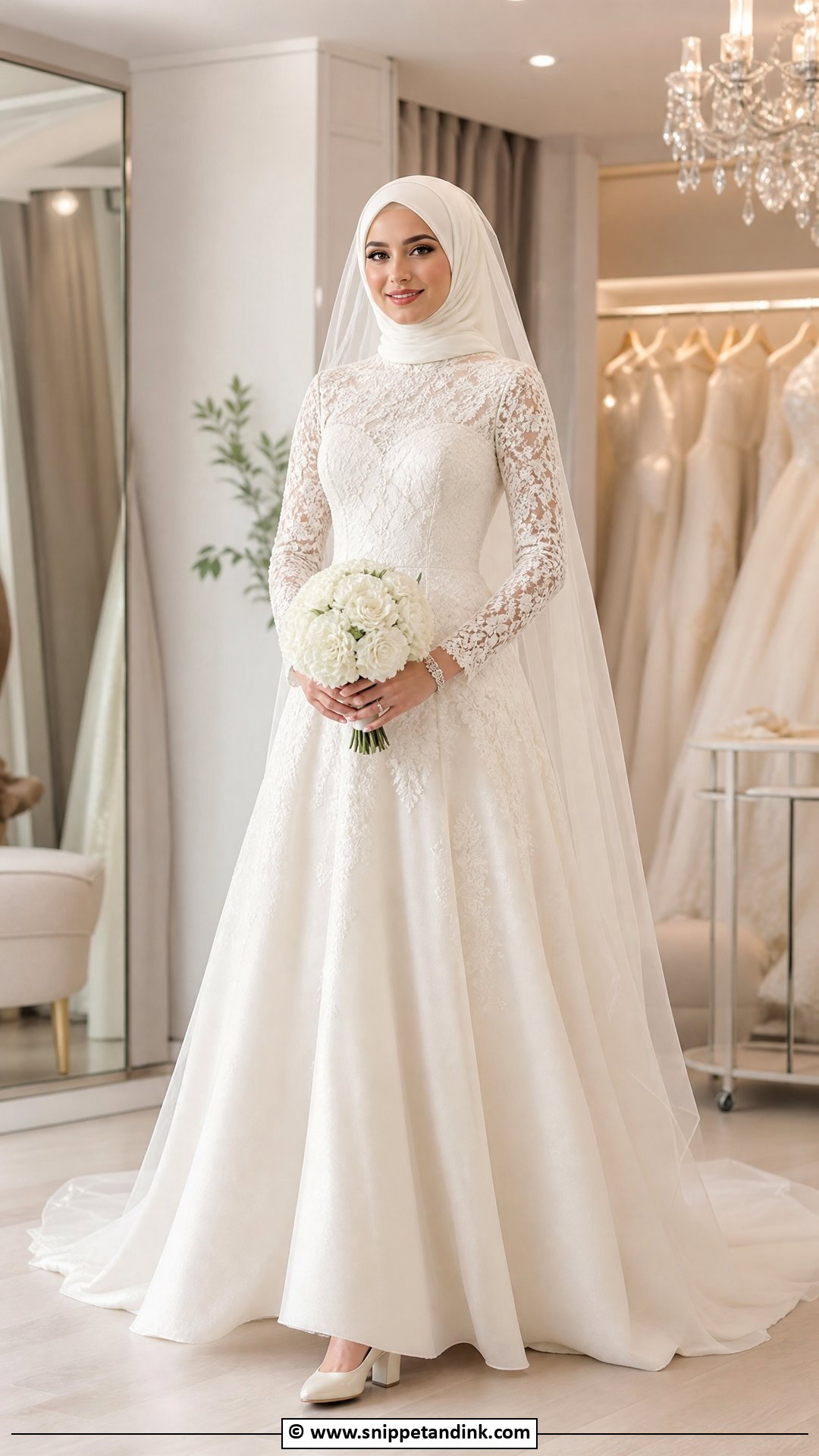Long Sleeve Hijab Bride Gown - Snippet and Ink - 35 Hijab Bride Ideas