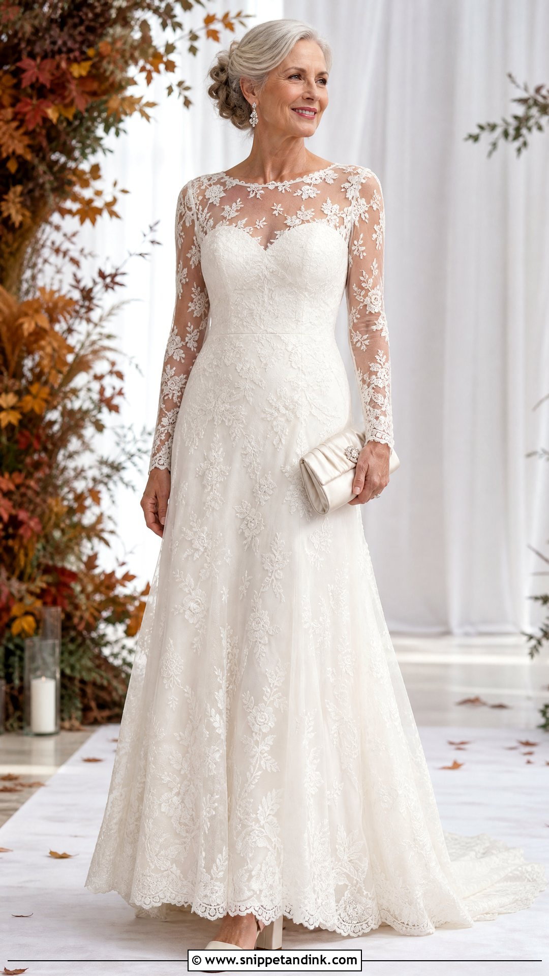 Long Sleeve Illusion Lace Wedding Dress - Snippet and Ink - 20 Older Women Wedding Dresses