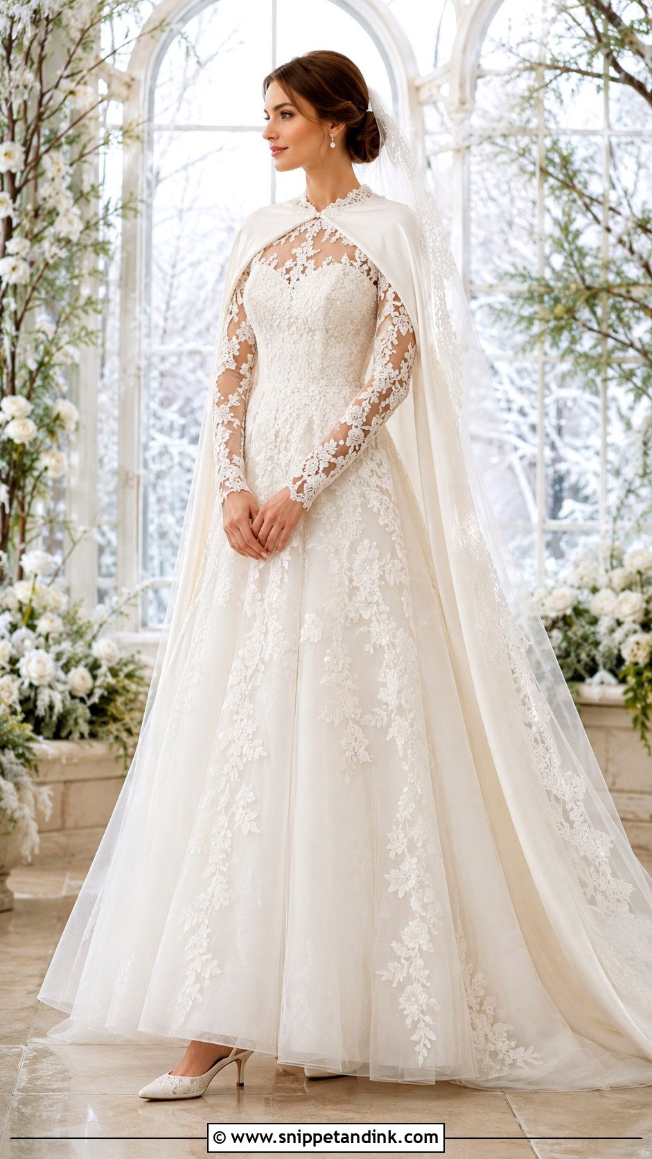 Long Sleeve Illusion Lace Winter Wedding Dress - Snippet and Ink - 20 Long Sleeve Winter Wedding Dress Ideas