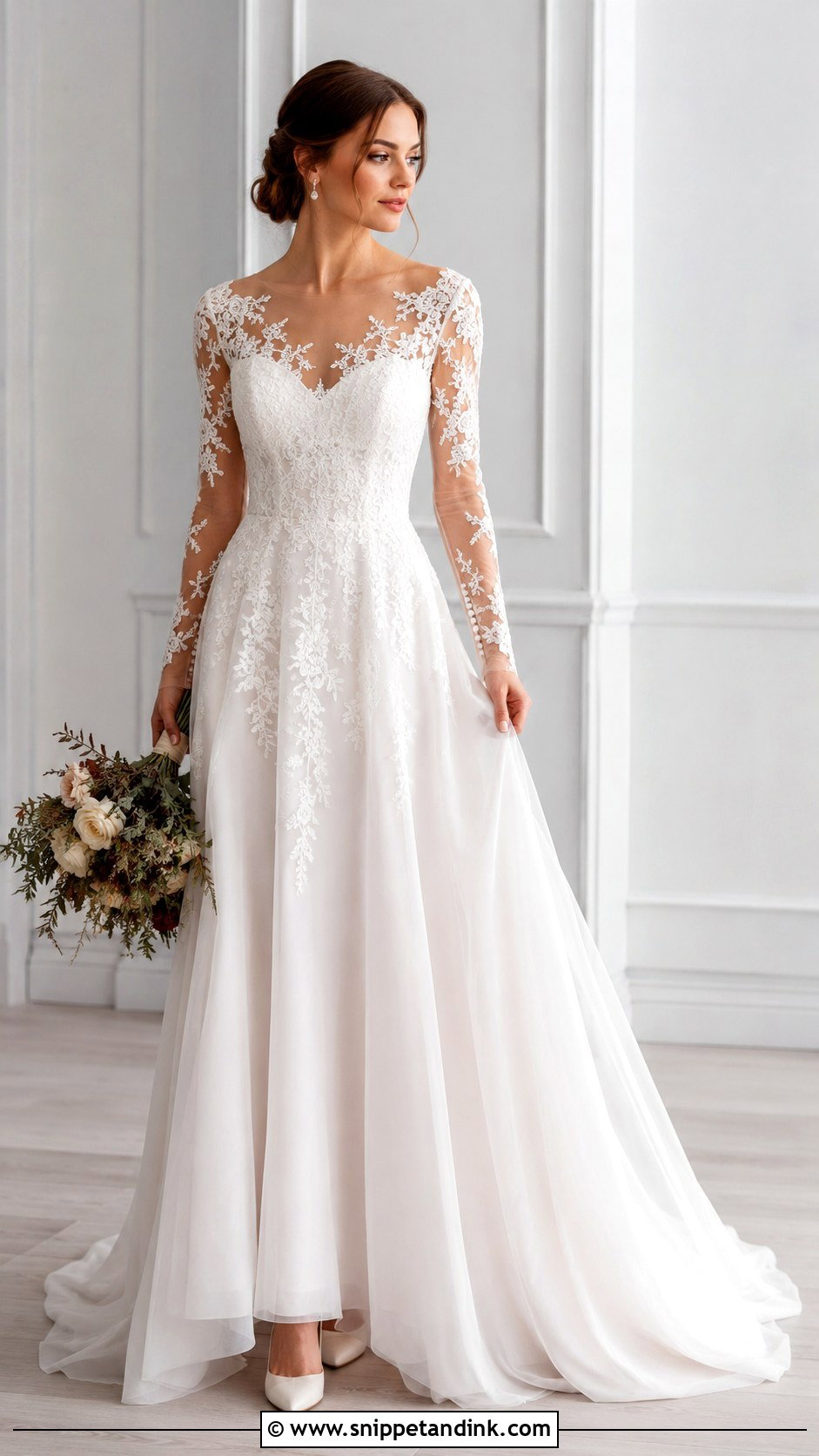 Long Sleeve Illusion Neckline Wedding Dress - Snippet and Ink - 25 Illusion Neckline Wedding Dress Ideas