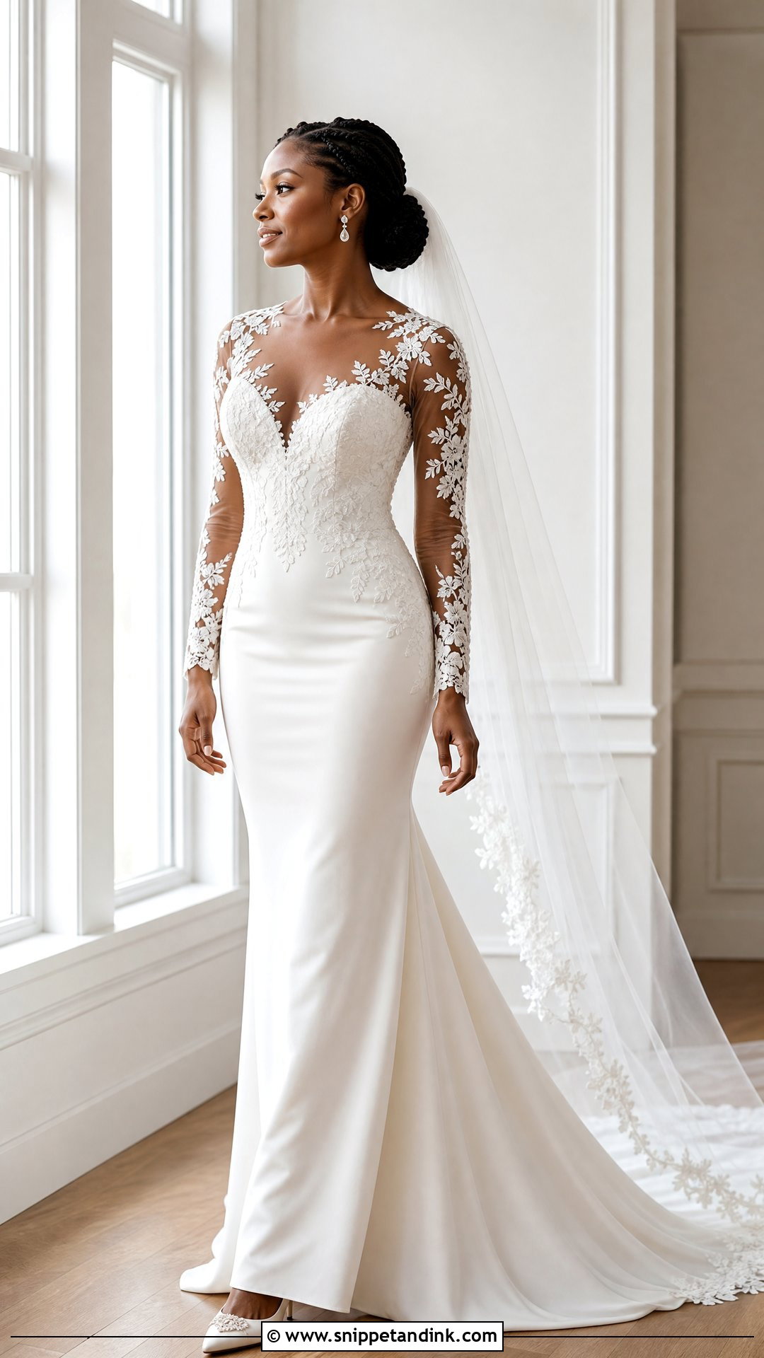 Long Sleeve Illusion Wedding Dress - Snippet and Ink - 25 Black Woman Wedding Dress Ideas