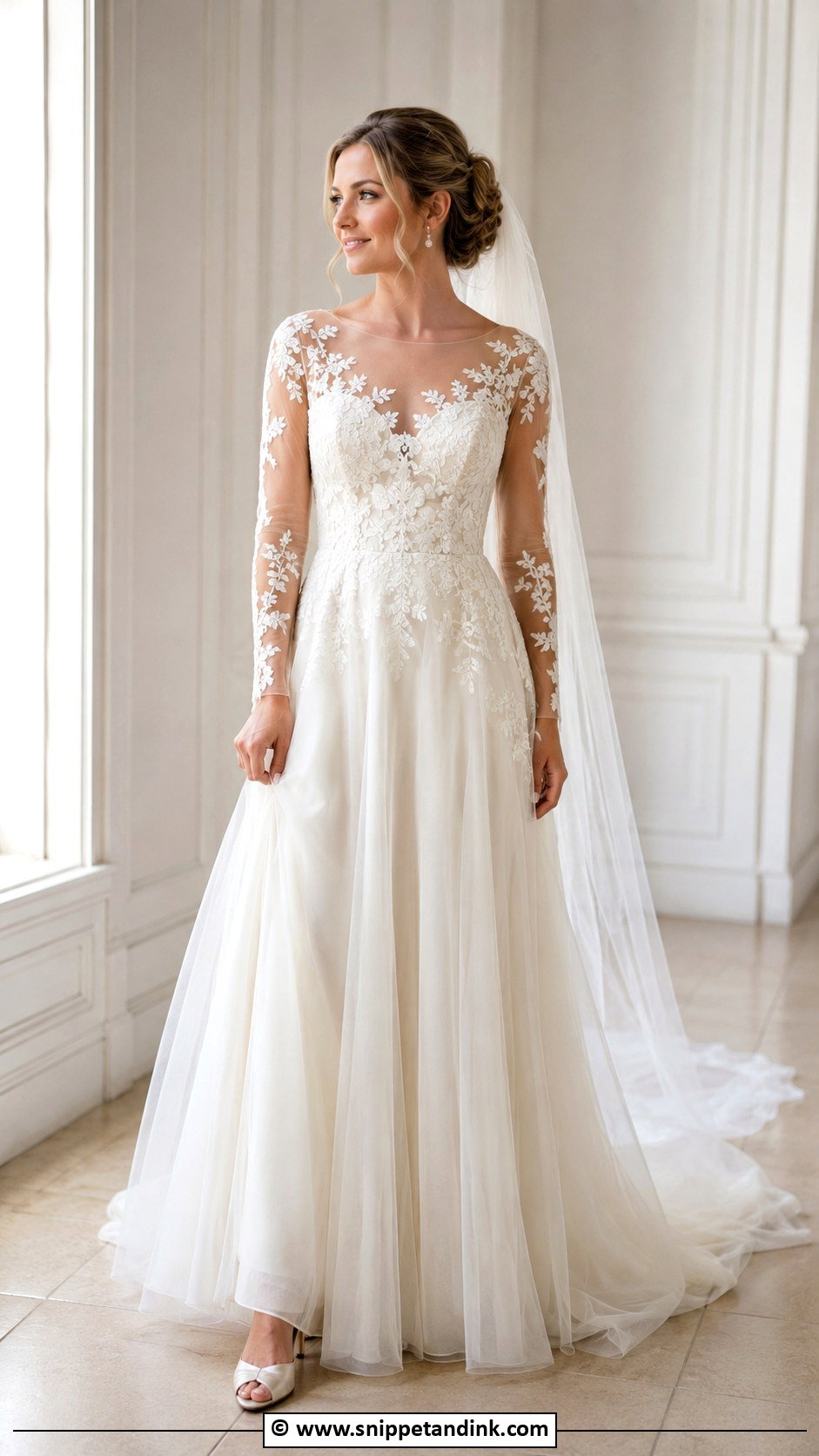 Long Sleeve Illusion Wedding Dress - Snippet and Ink - 30 Wedding Dresses Long Sleeve
