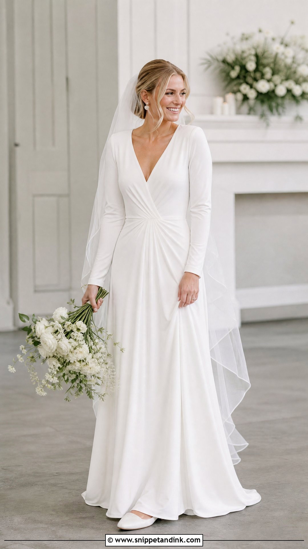 Long Sleeve Jersey Wedding Dress With Slip On Shoes - Snippet and Ink - 20 Sport Wedding Dress Ideas