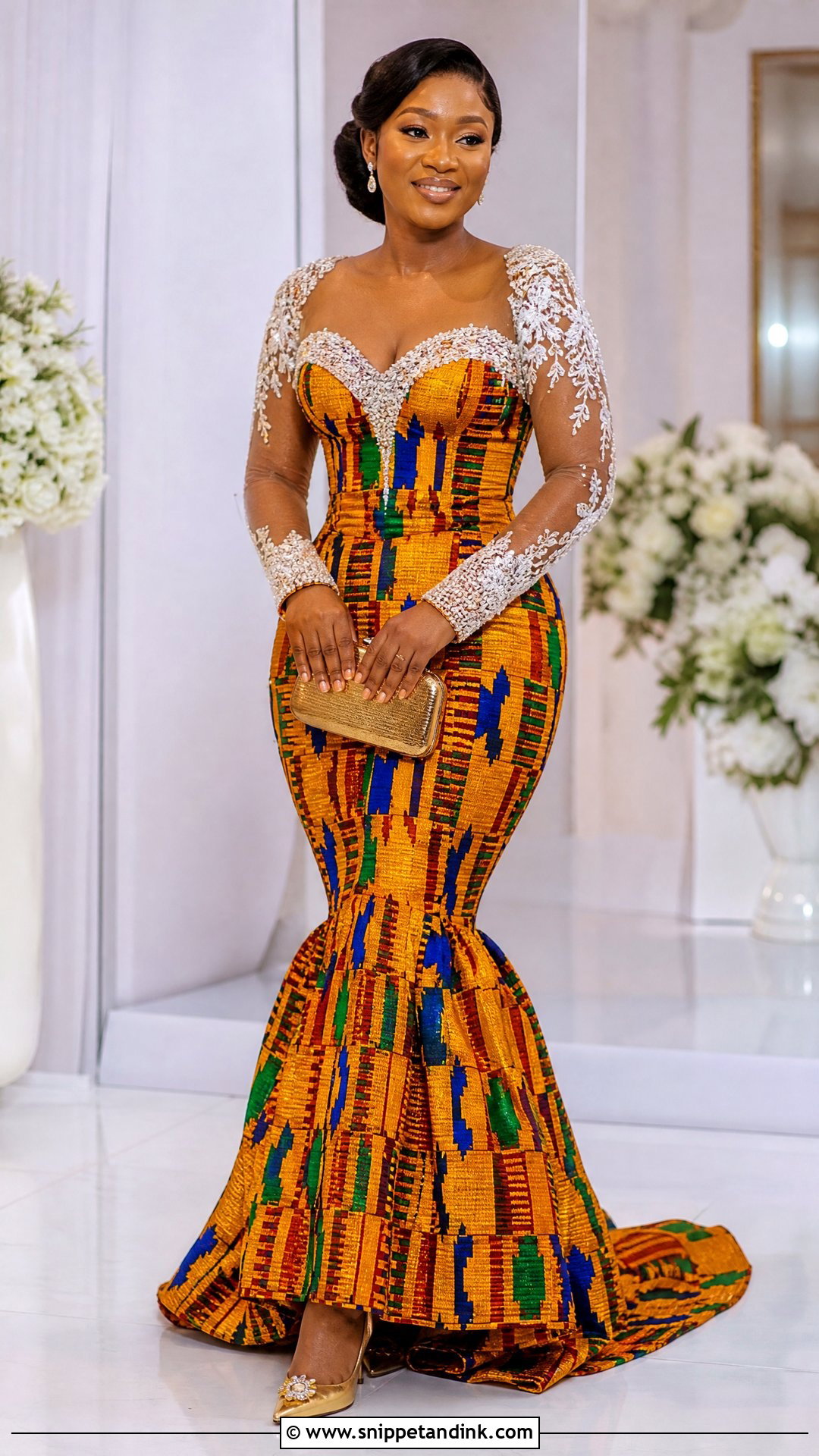 Long Sleeve Kente Ghana Wedding Dress - Snippet and Ink - 25 Ghana Wedding Dress Ideas
