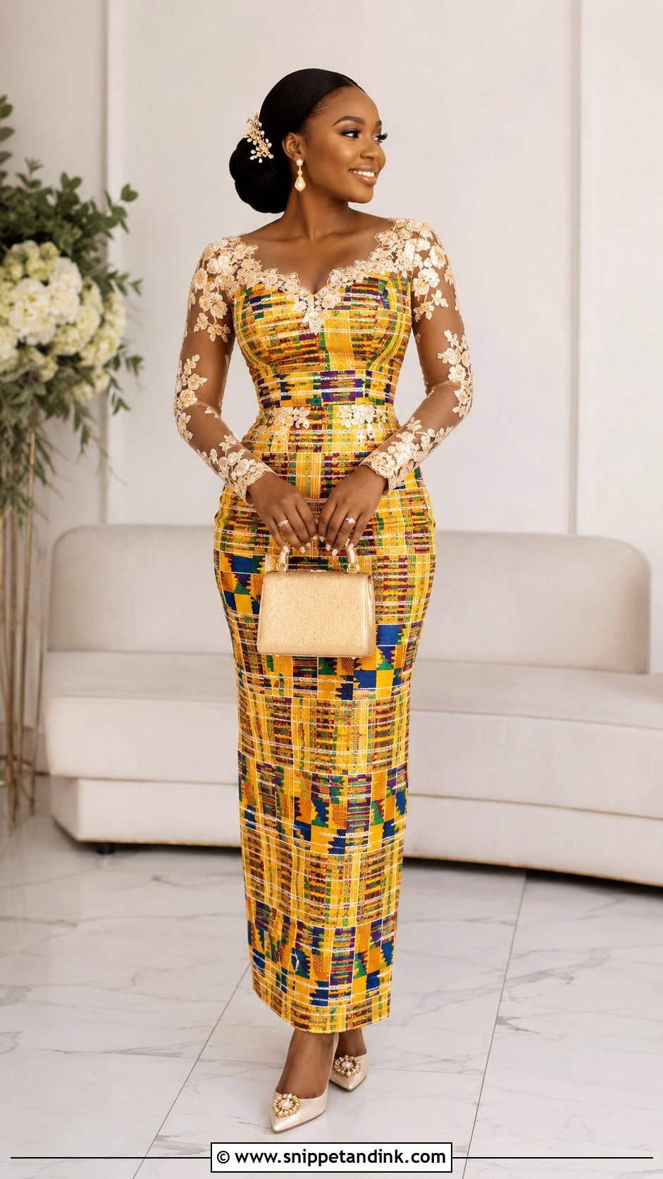 Long Sleeve Kente Lace Dress - Snippet and Ink - 20 Kente Dress Ghana Traditional Weddings Ideas