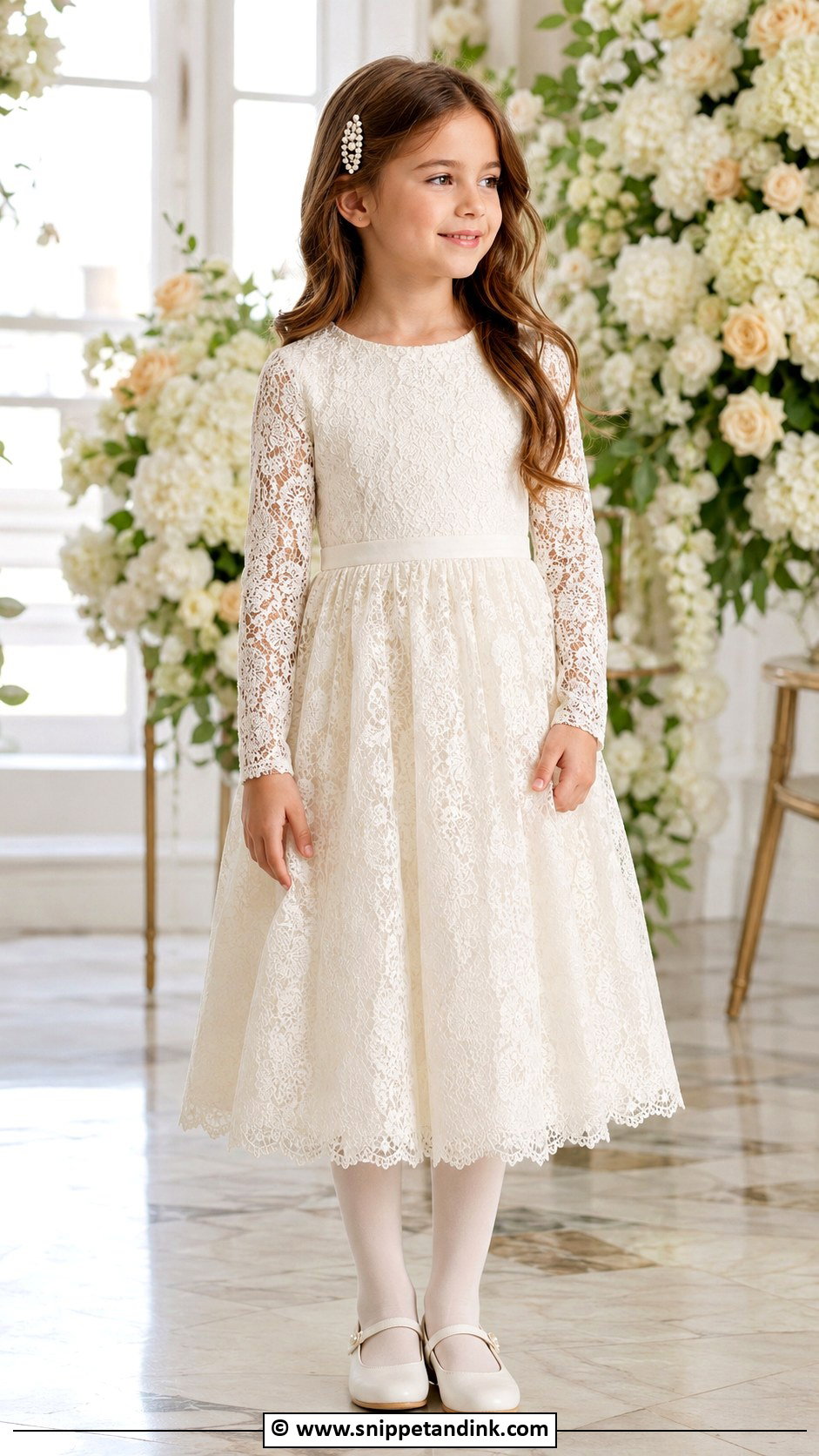 Long Sleeve Kids Wedding Dress With Closed Toe Shoes - Snippet and Ink - 25 Wedding Dress for Kids Ideas