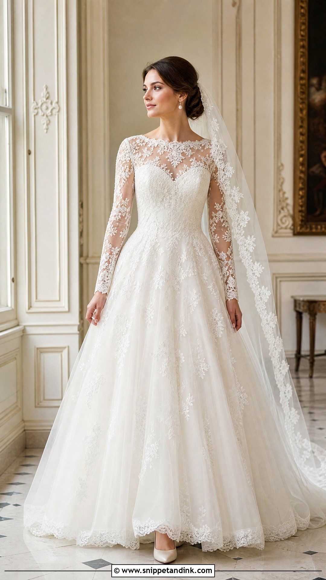 Long Sleeve Lace A Line Princess Wedding Dress - Snippet and Ink - 20 Wedding Dresses a Line Princess