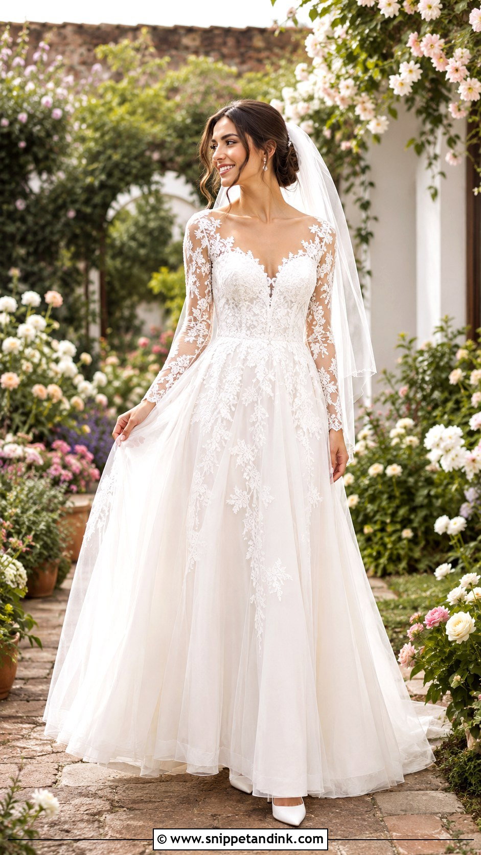 Long Sleeve Lace A Line Wedding Dress - Snippet and Ink - 35 Long Sleeve Wedding Dress Ideas