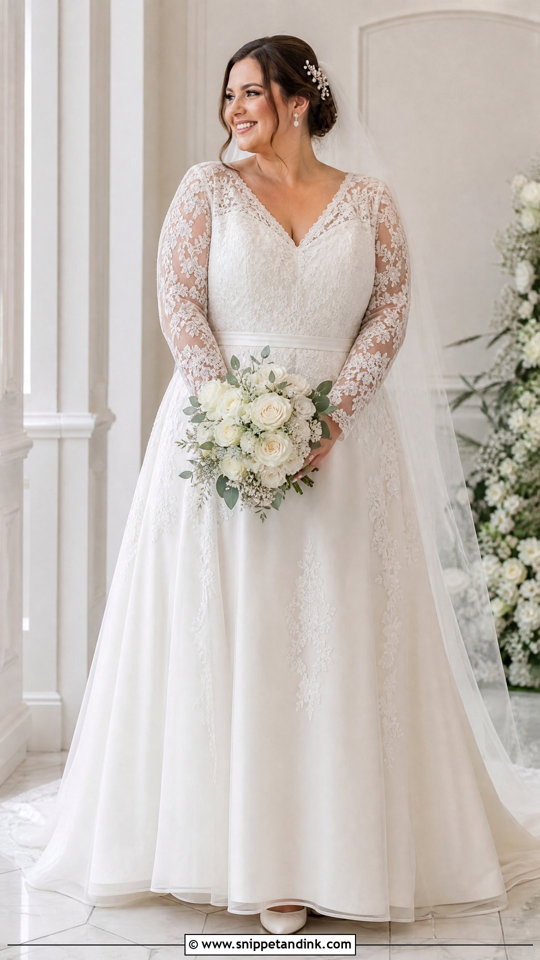 Long Sleeve Lace A Line Wedding Dress - Snippet and Ink - 20 Wedding Dresses for Pear Shape