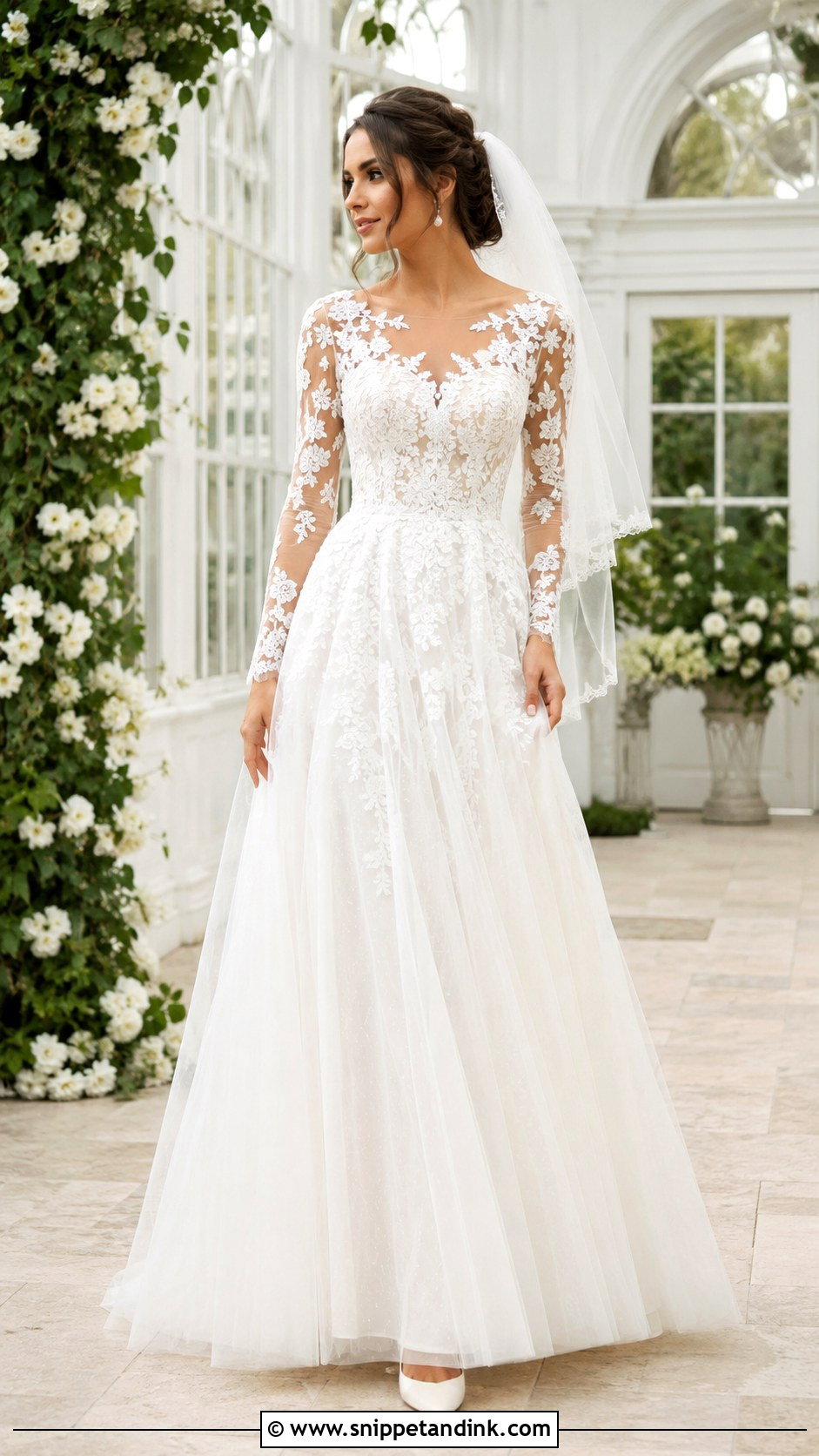 Long Sleeve Lace A Line Wedding Dress - Snippet and Ink - 20 Long Sleeved Lace Wedding Dress Ideas