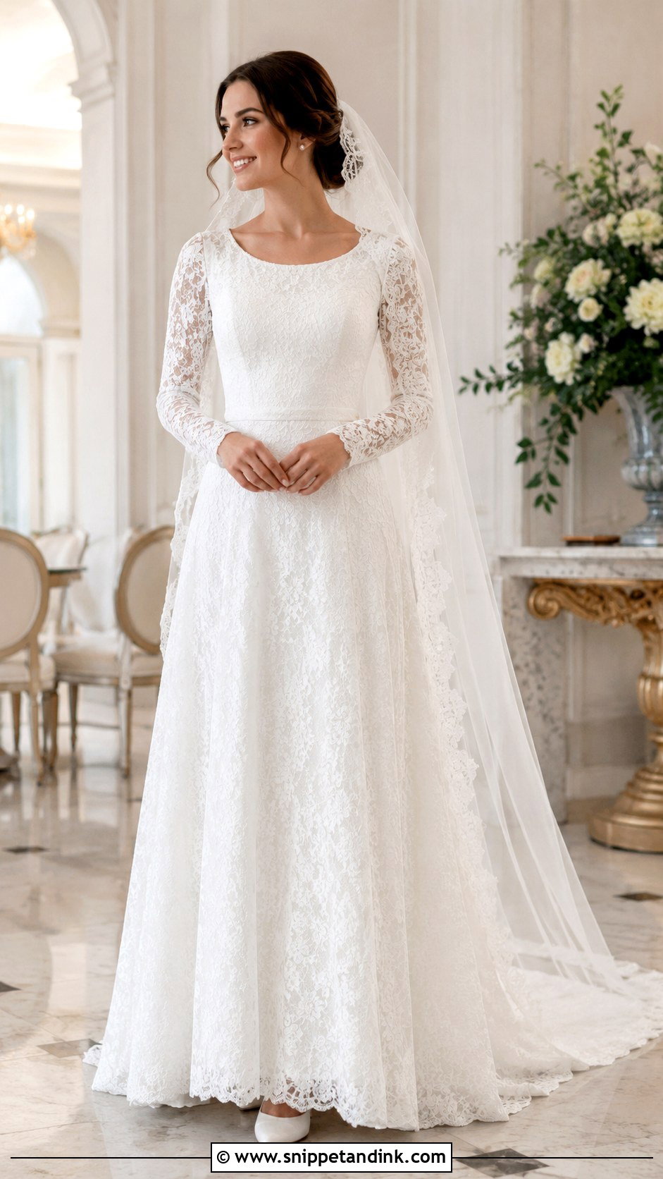 Long Sleeve Lace A Line Wedding Dress - Snippet and Ink - 20 Modest White Wedding Dress Ideas