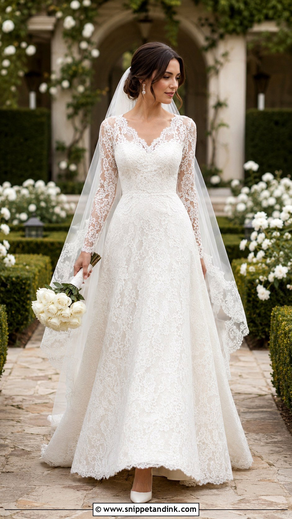 Long Sleeve Lace A Line Wedding Dress - Snippet and Ink - 20 Bride Dress with Sleeves
