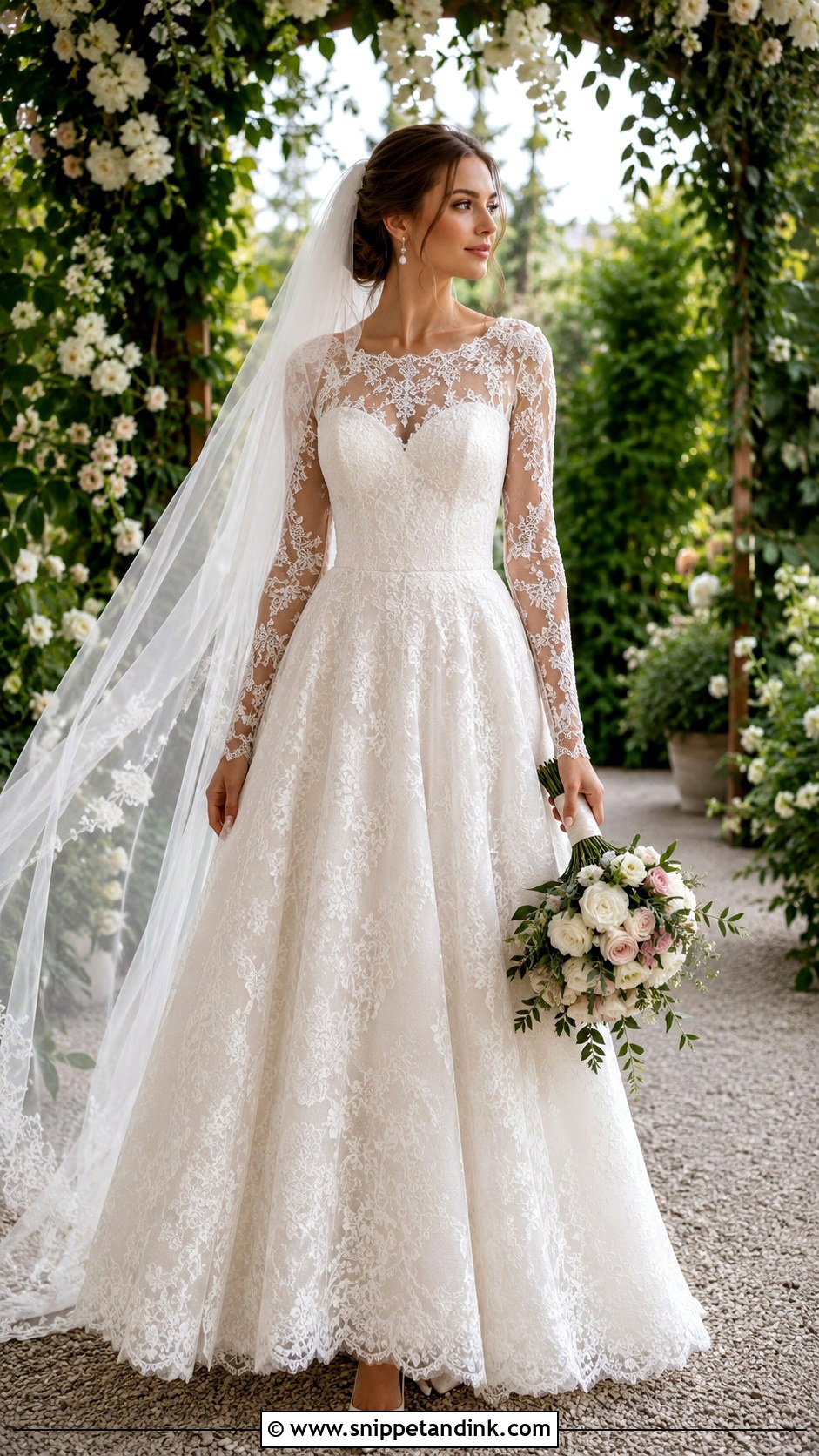 Long Sleeve Lace A Line Wedding Dress - Snippet and Ink - 20 Ethereal Wedding Dress with Sleeves