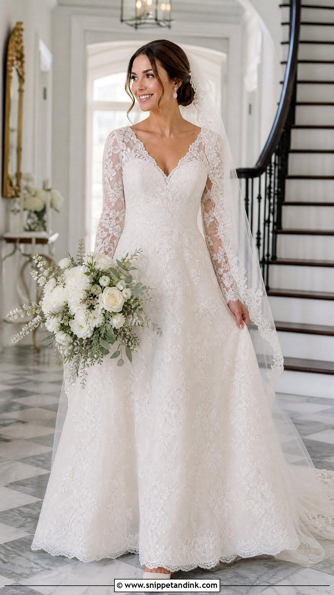 Long Sleeve Lace A Line Wedding Dress - Snippet and Ink - 25 Aline Wedding Dresses