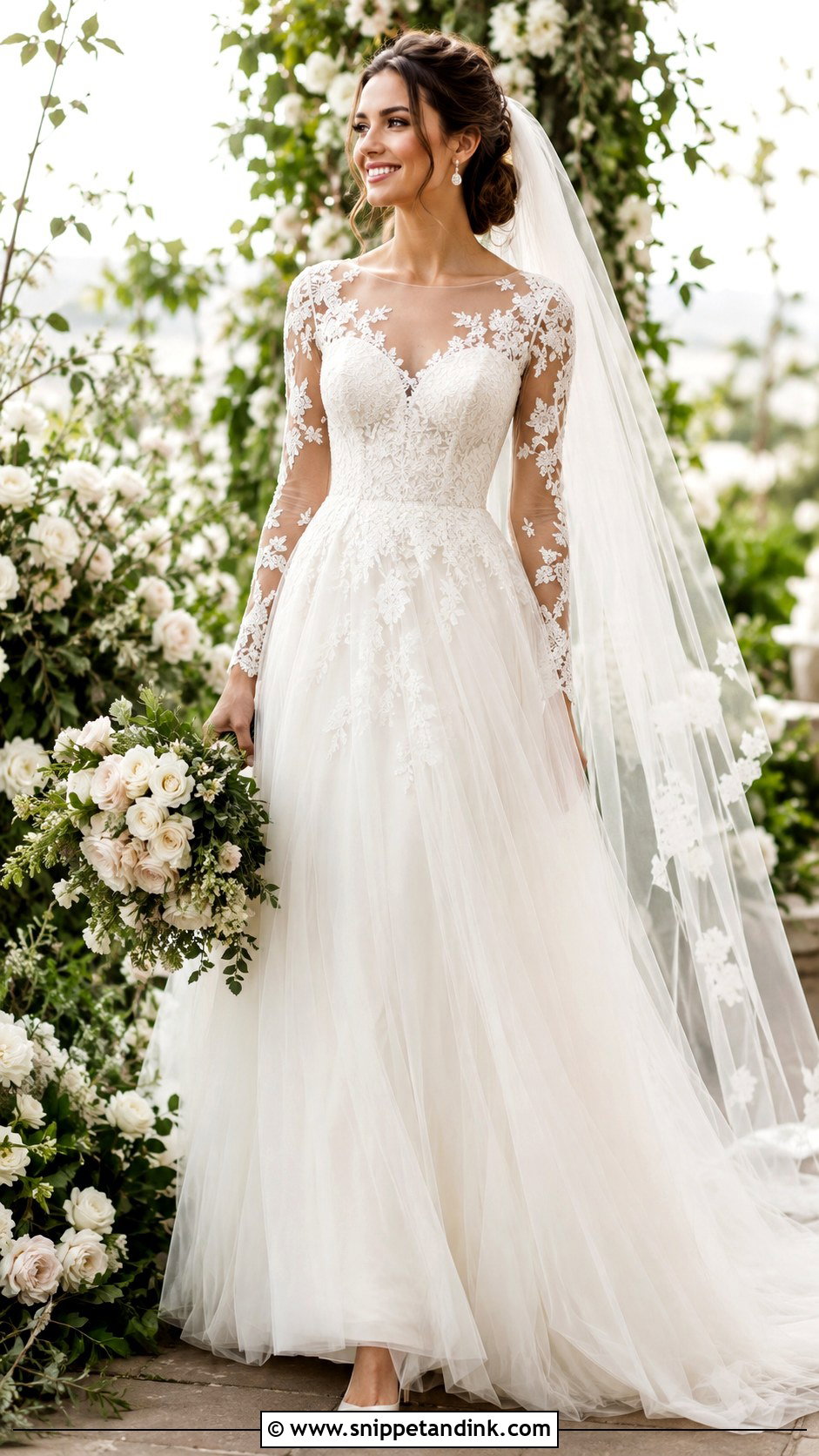 Long Sleeve Lace A Line Wedding Dress - Snippet and Ink - 20 Classic Wedding Dress with Sleeves