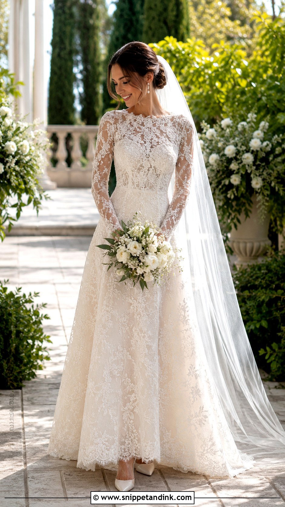 Long Sleeve Lace A Line Wedding Dress - Snippet and Ink - 20 Lace Bride Dress Ideas