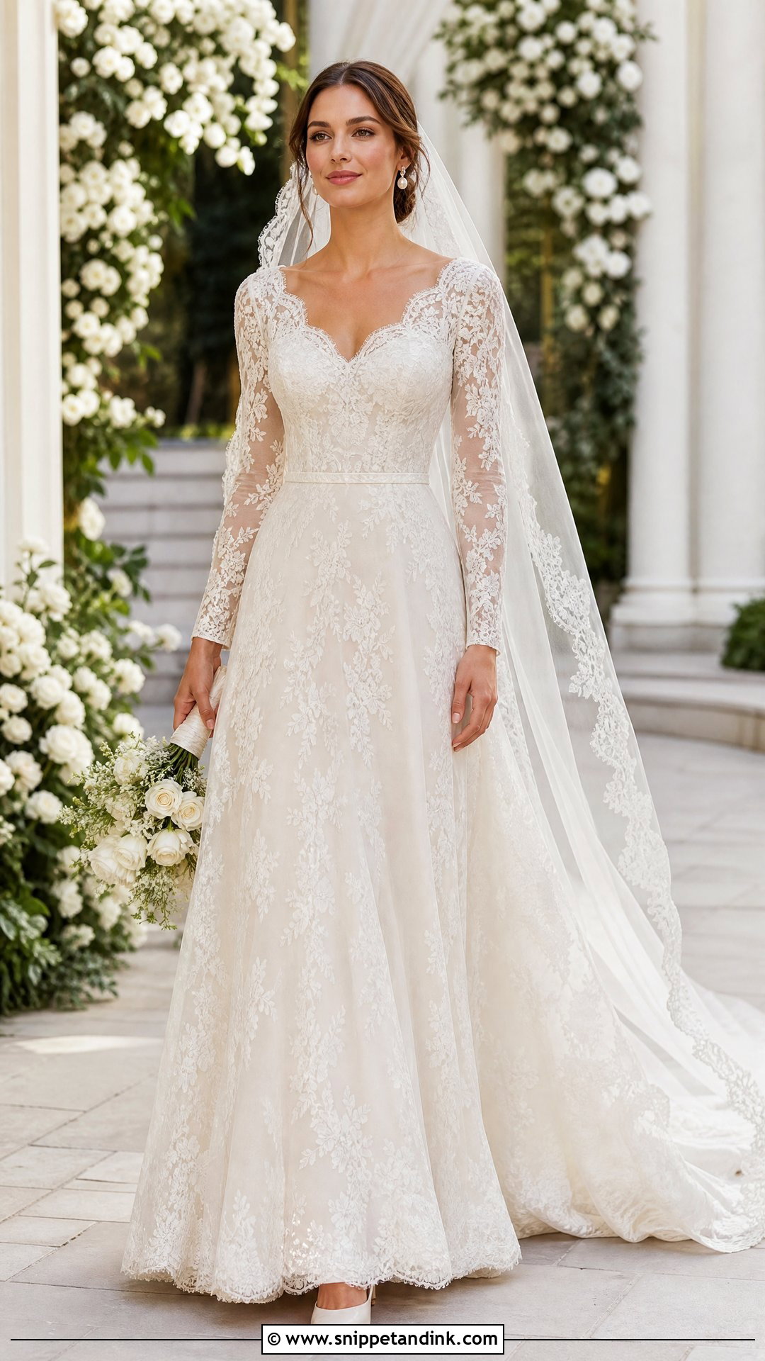 Long Sleeve Lace A Line Wedding Gown - Snippet and Ink - 20 Wedding Gown Long Sleeve Ideas