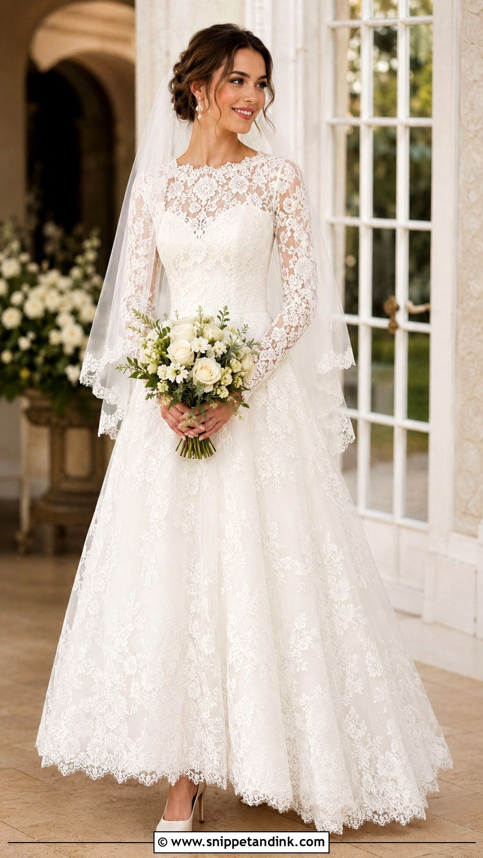 Long Sleeve Lace A Line Wedding Gown - Snippet and Ink - 20 Modest Wedding Gowns with Sleeves