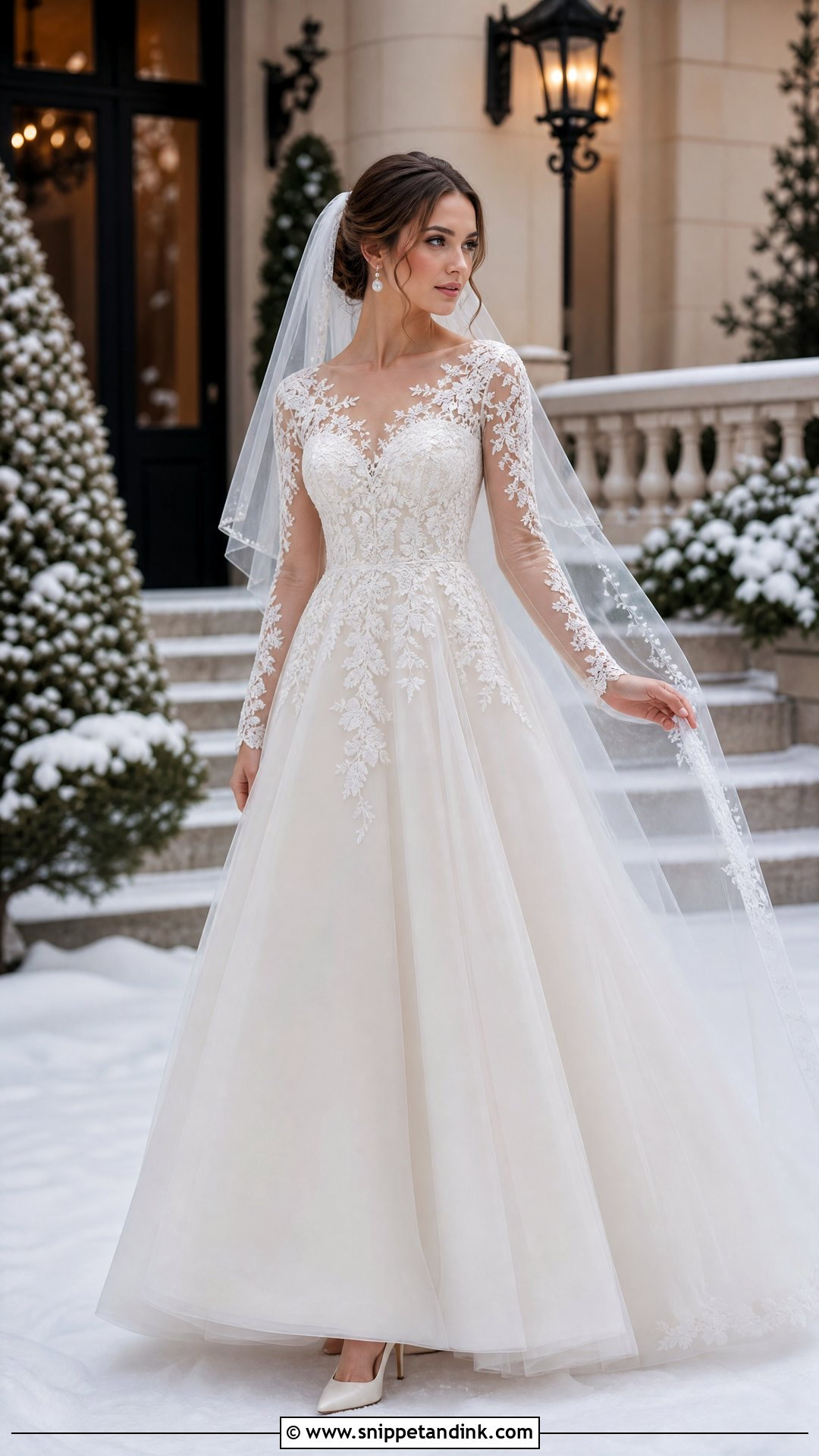 Long Sleeve Lace A Line Winter Wedding Dress - Snippet and Ink - 20 Winter Wedding Dress with Sleeves