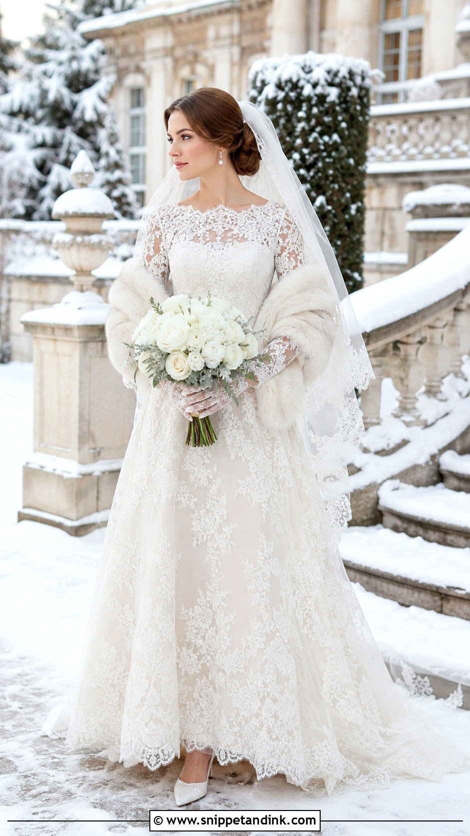 Long Sleeve Lace A Line Winter Wedding Dress - Snippet and Ink - 20 Long Sleeve Winter Wedding Dress Ideas
