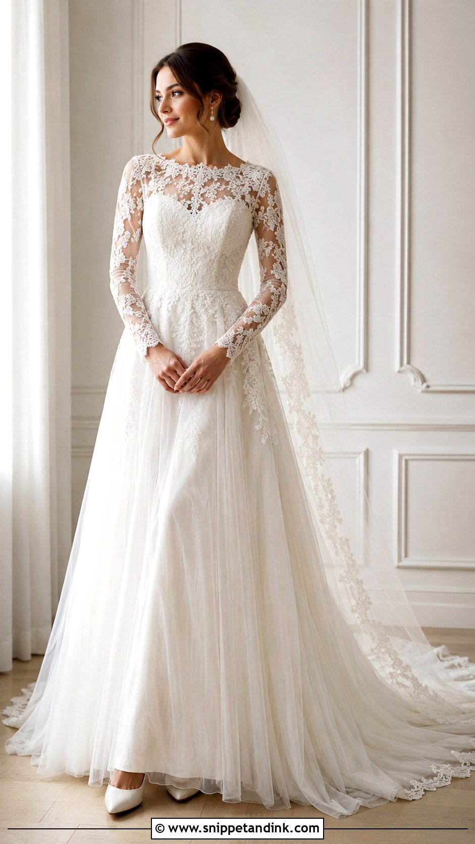 Long Sleeve Lace And Tulle Wedding Dress - Snippet and Ink - 20 Lace and Tulle Wedding Dress Ideas