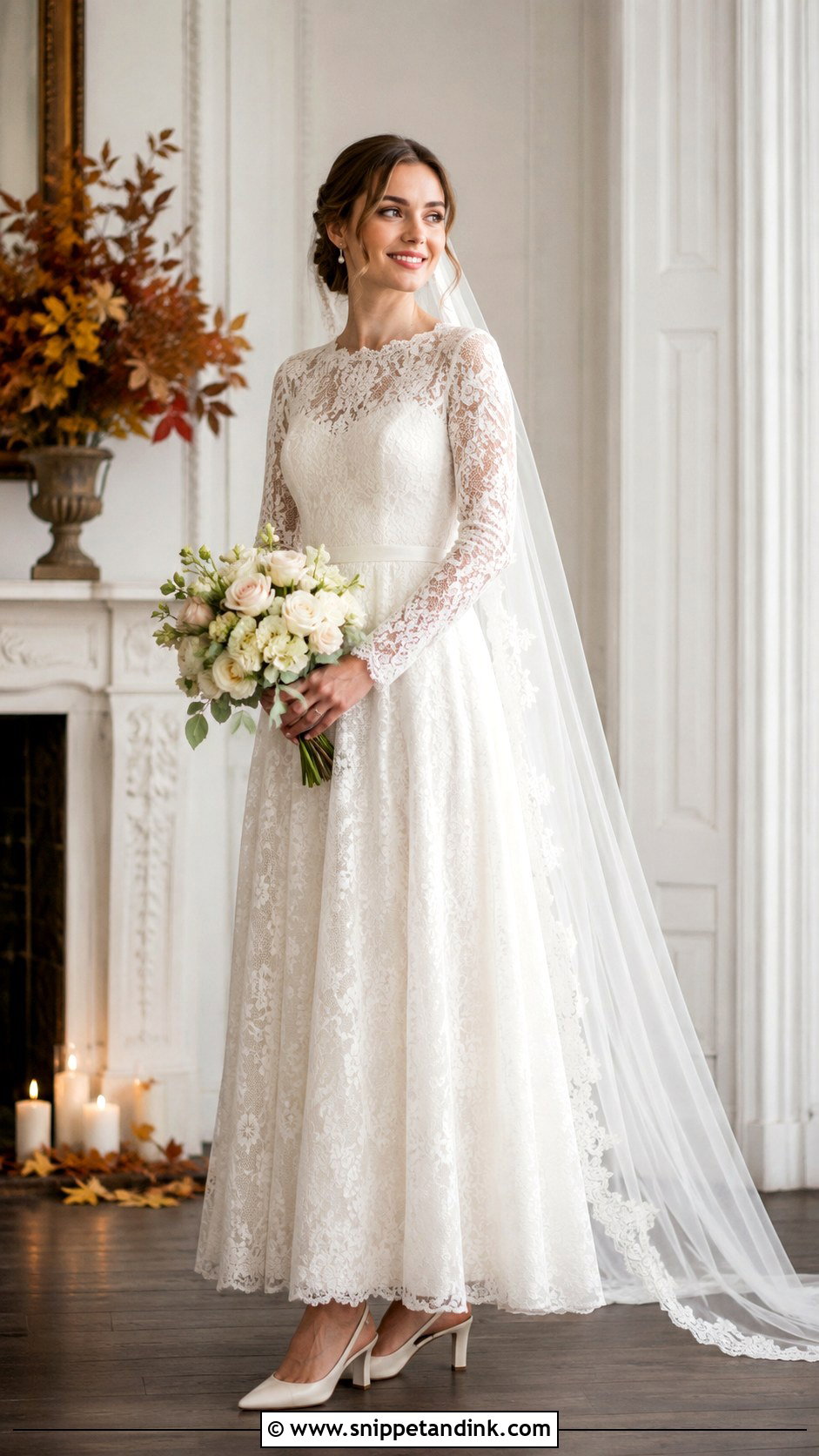 Long Sleeve Lace Ankle Length Wedding Dress - Snippet and Ink - 20 Ankle Wedding Dress Ideas