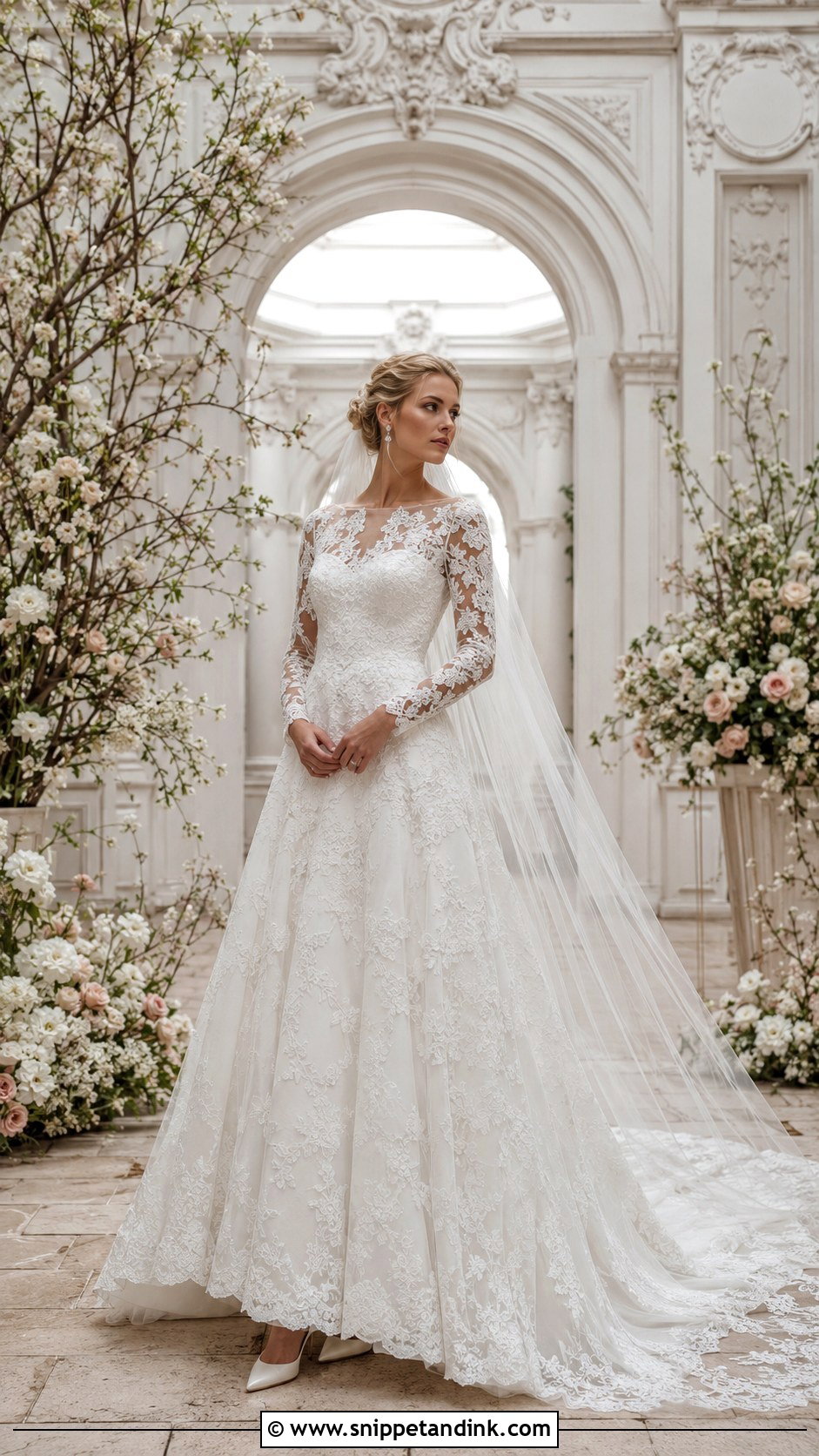 Long Sleeve Lace April Wedding Dress - Snippet and Ink - 20 April Wedding Dress Ideas