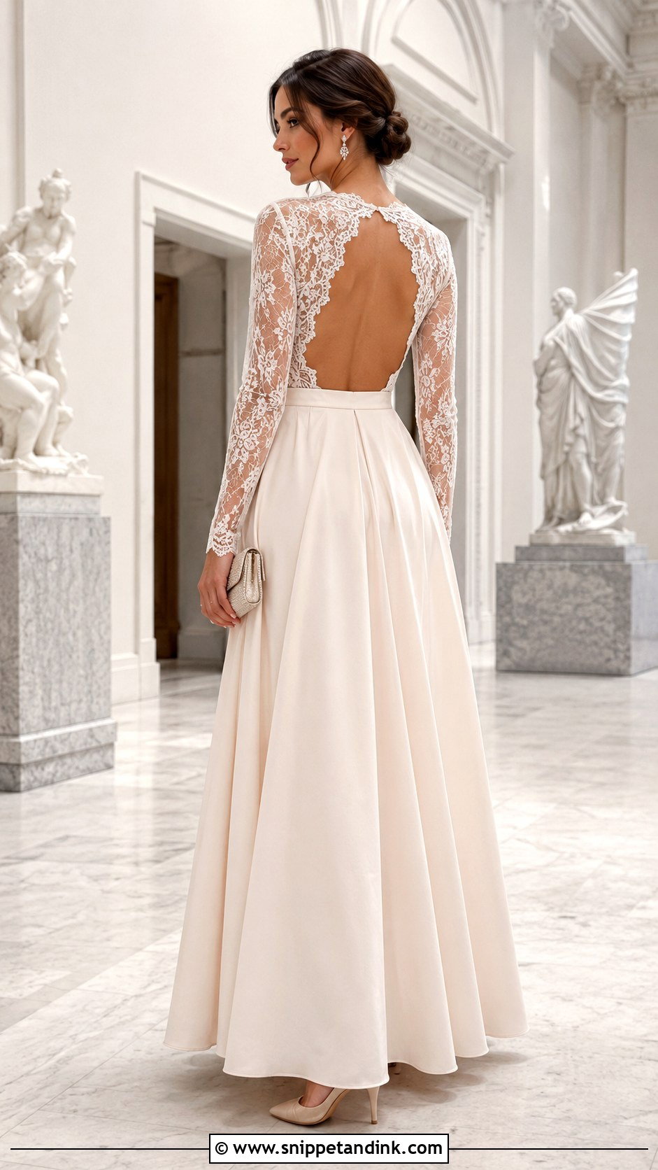 Long Sleeve Lace Backless Ball Gown - Snippet and Ink - 20 Backless Ball Gown Ideas