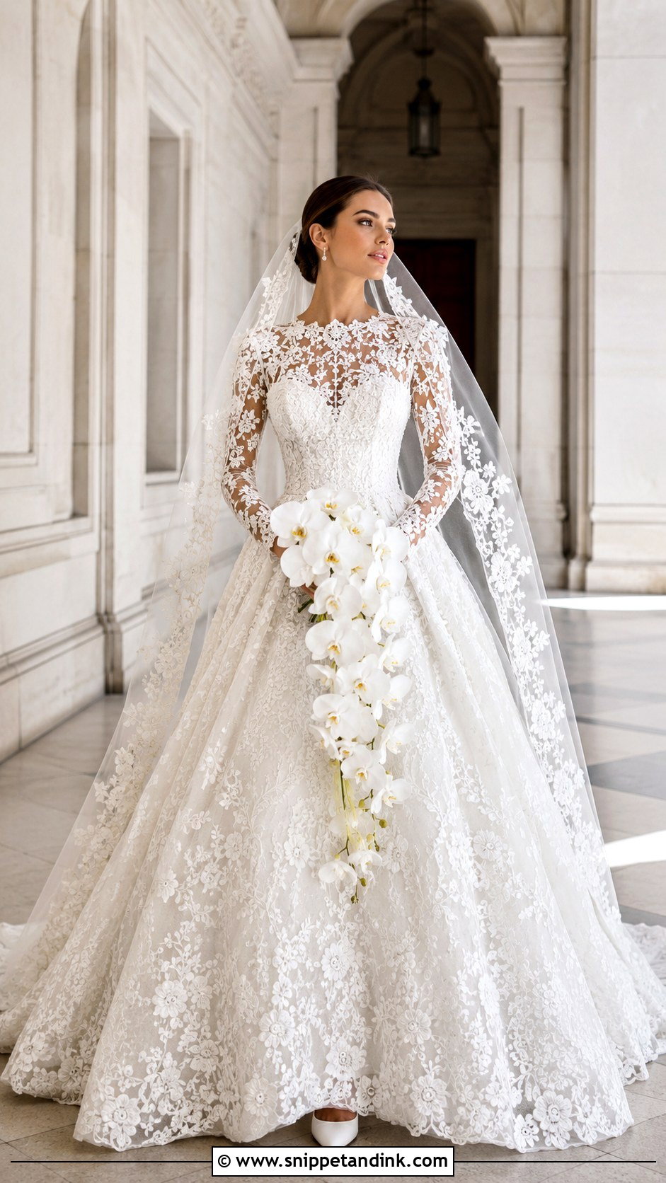 Long Sleeve Lace Ball Gown - Snippet and Ink - 20 Allure Bridal Couture Ideas