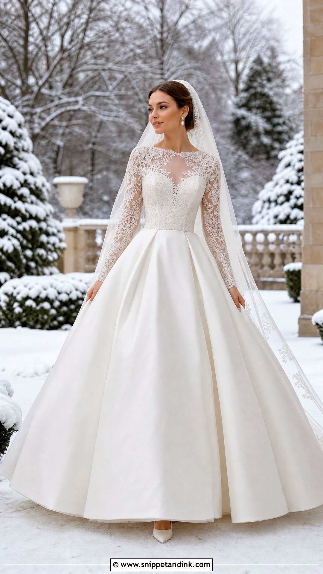 Long Sleeve Lace Ball Gown - Snippet and Ink - 20 Winter Wonderland Wedding Dress Ideas