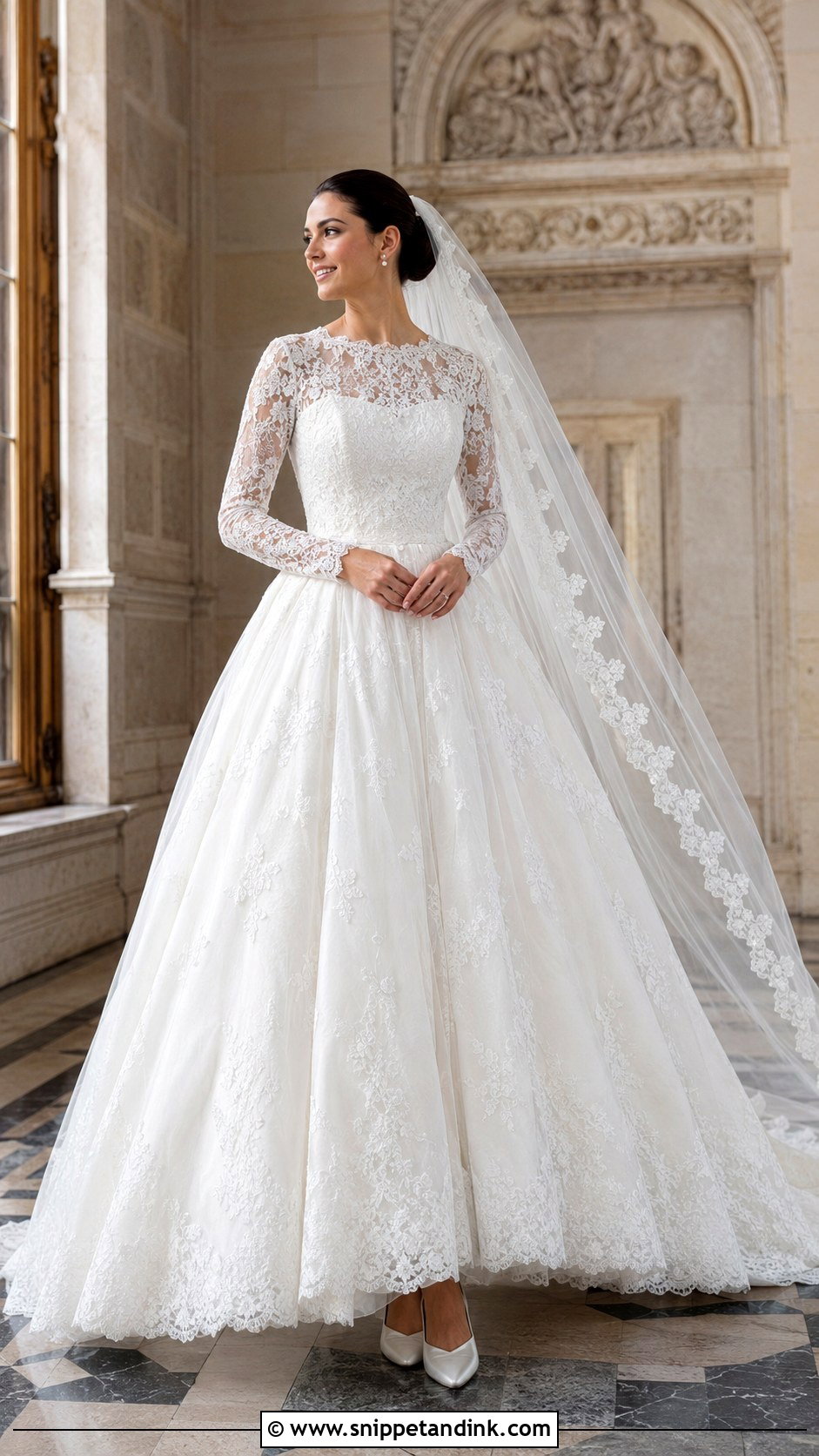 Long Sleeve Lace Ball Gown Wedding Dress - Snippet and Ink - 20 Dramatic Wedding Dresses