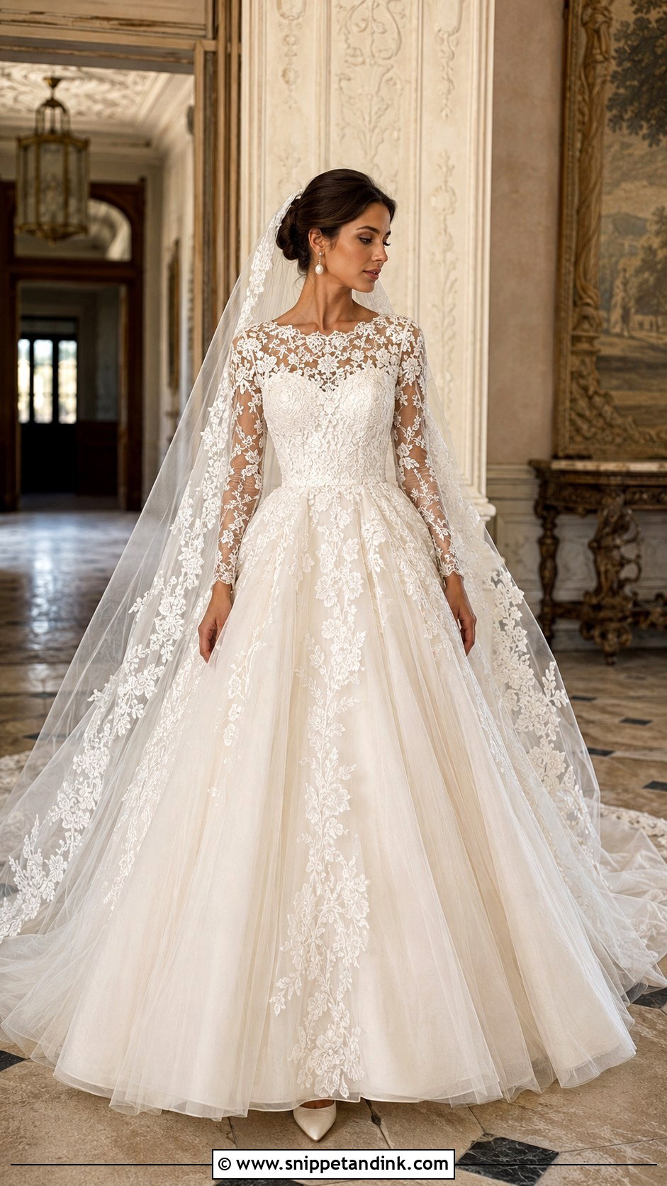 Long Sleeve Lace Ball Gown Wedding Dress - Snippet and Ink - 20 Fairytale Wedding Dress with Sleeves