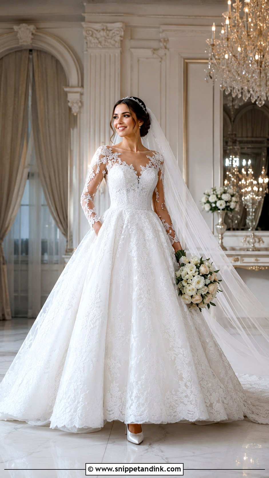 Long Sleeve Lace Ball Gown Wedding Dress - Snippet and Ink - 20 Lacey Wedding Dress Ideas