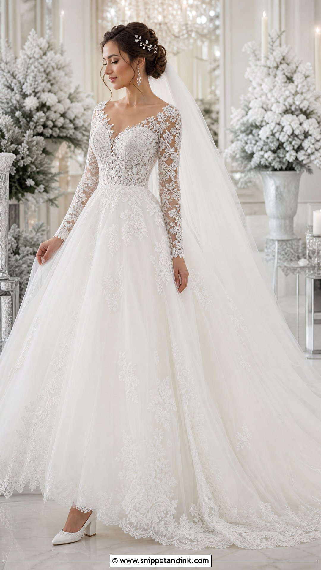 Long Sleeve Lace Ball Gown Wedding Dress - Snippet and Ink - 20 Big Puffy Wedding Dresses