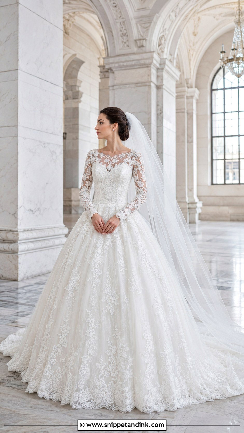 Long Sleeve Lace Ball Gown Wedding Dress - Snippet and Ink - 20 Grand Wedding Dress Ideas