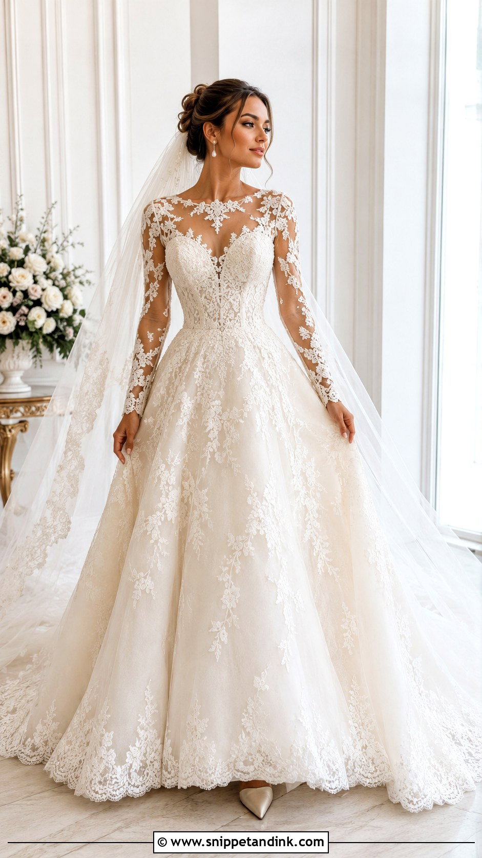 Long Sleeve Lace Ball Gown Wedding Dress - Snippet and Ink - 25 Ball Gown Wedding Dress with Sleeves