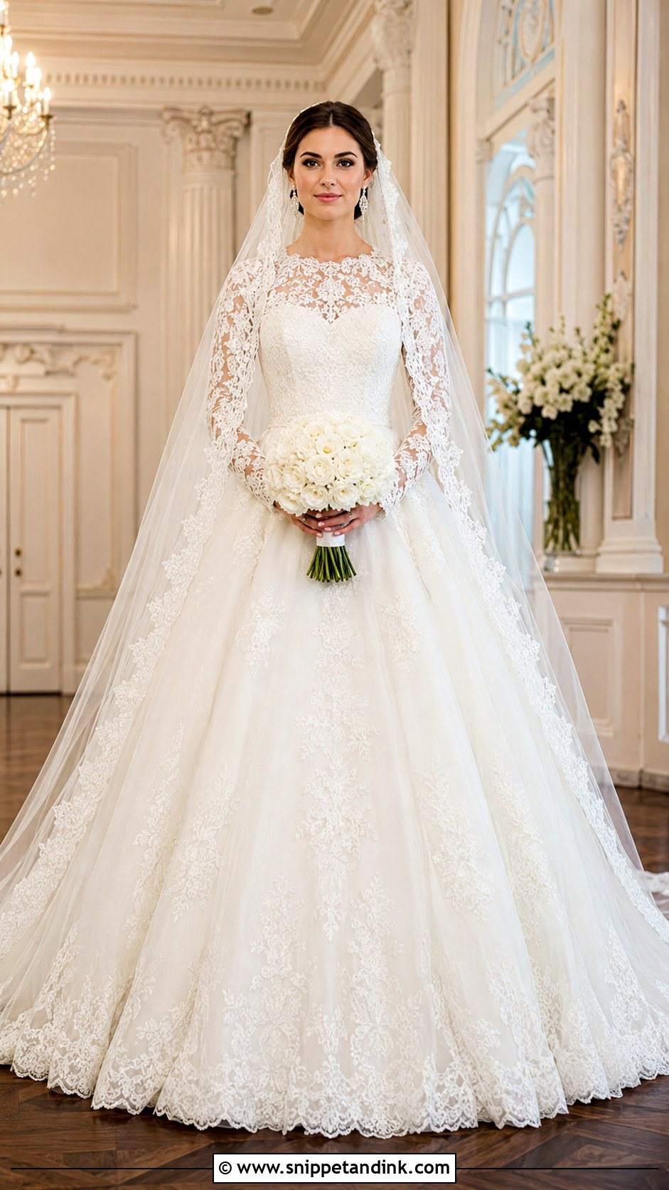 Long Sleeve Lace Ball Gown Wedding Dress - Snippet and Ink - 20 Classical Wedding Dress Ideas