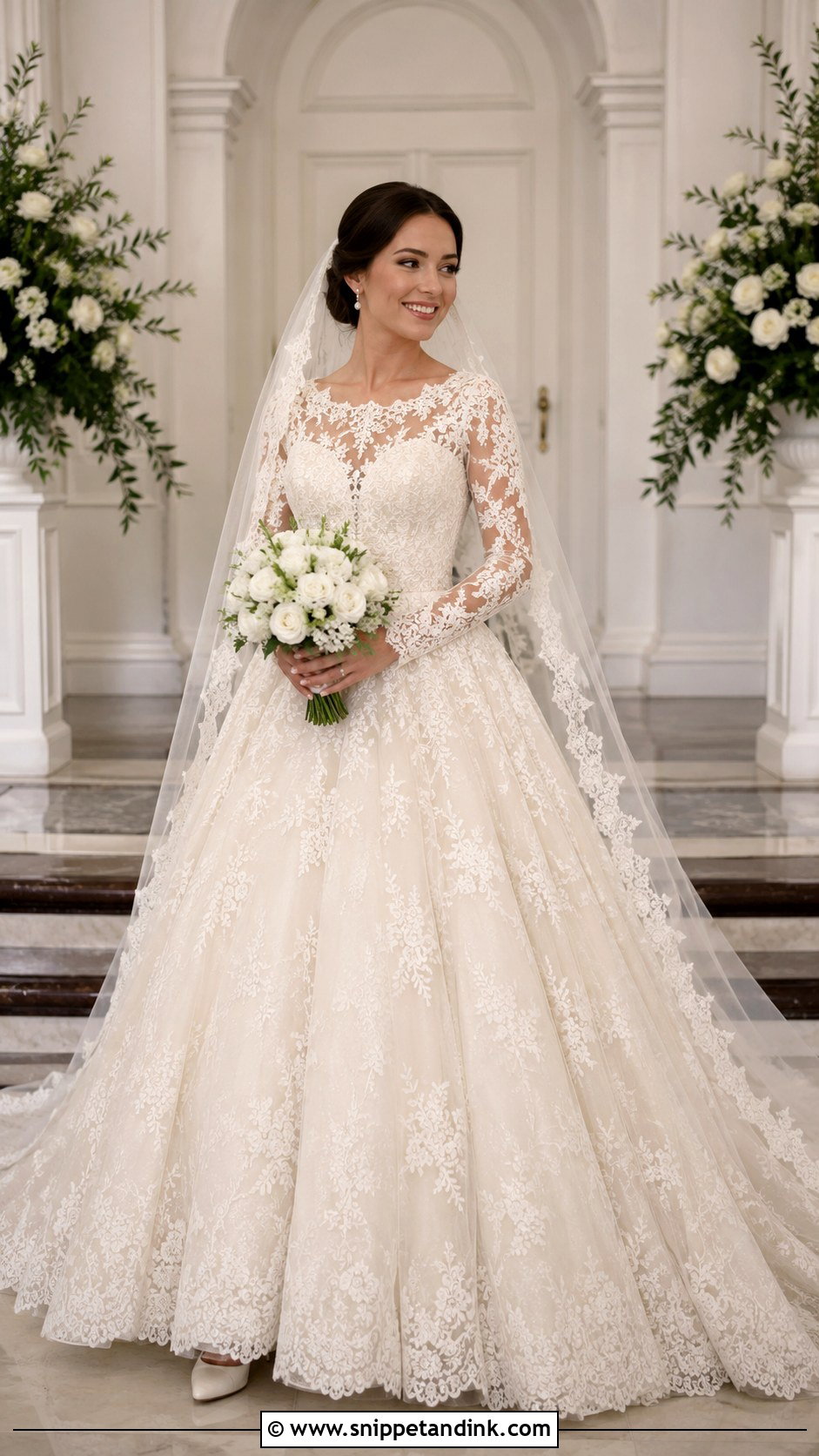Long Sleeve Lace Ball Gown Wedding Dress With Long Train - Snippet and Ink - 20 Big Wedding Dresses Ball Gown Long Train