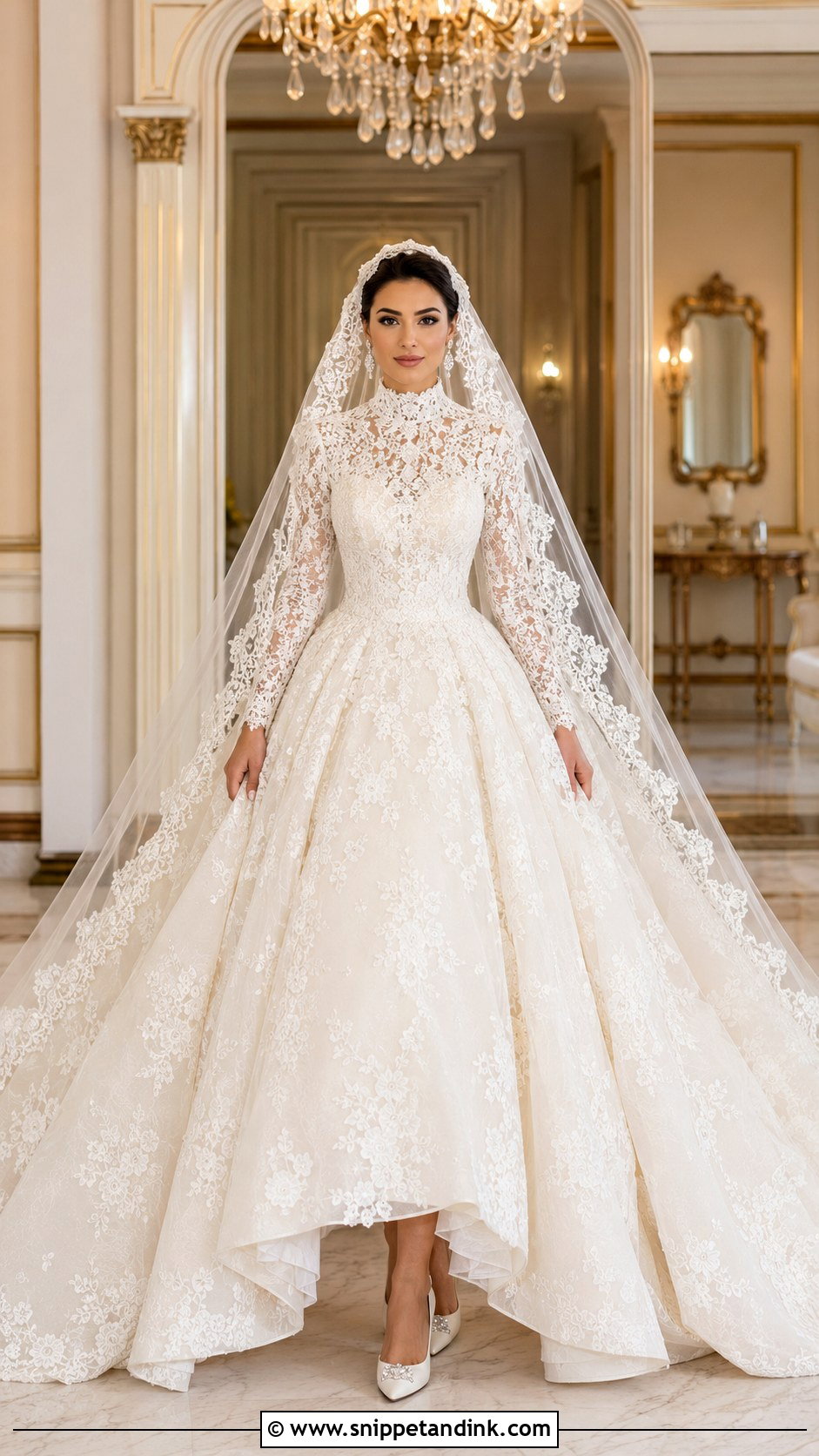 Long Sleeve Lace Ball Gown - Snippet and Ink - 20 Middle Eastern Wedding Dress Ideas