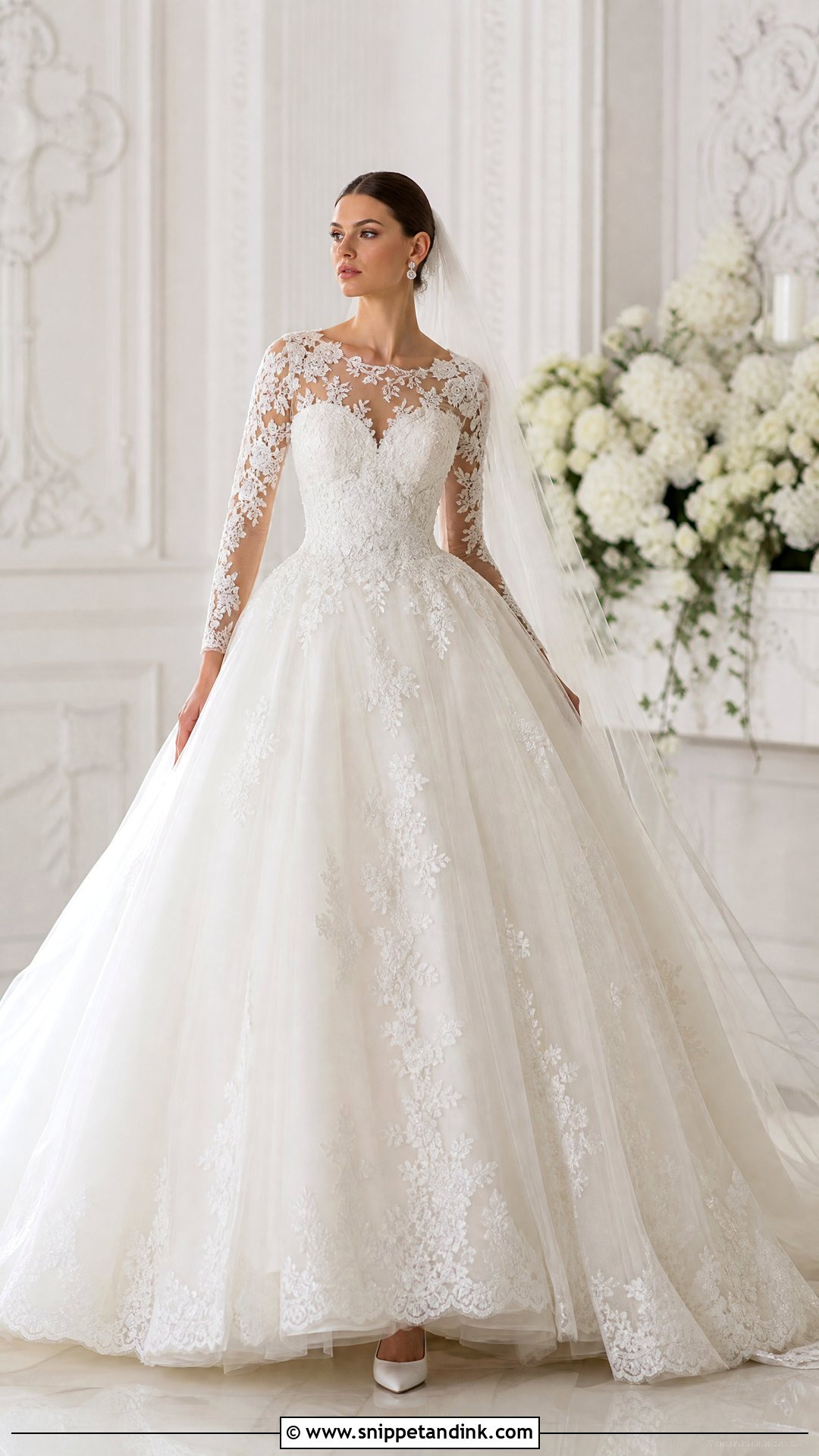 Long Sleeve Lace Ballgown Wedding Dress - Snippet and Ink - 25 Ballgown Wedding Dress with Sleeves