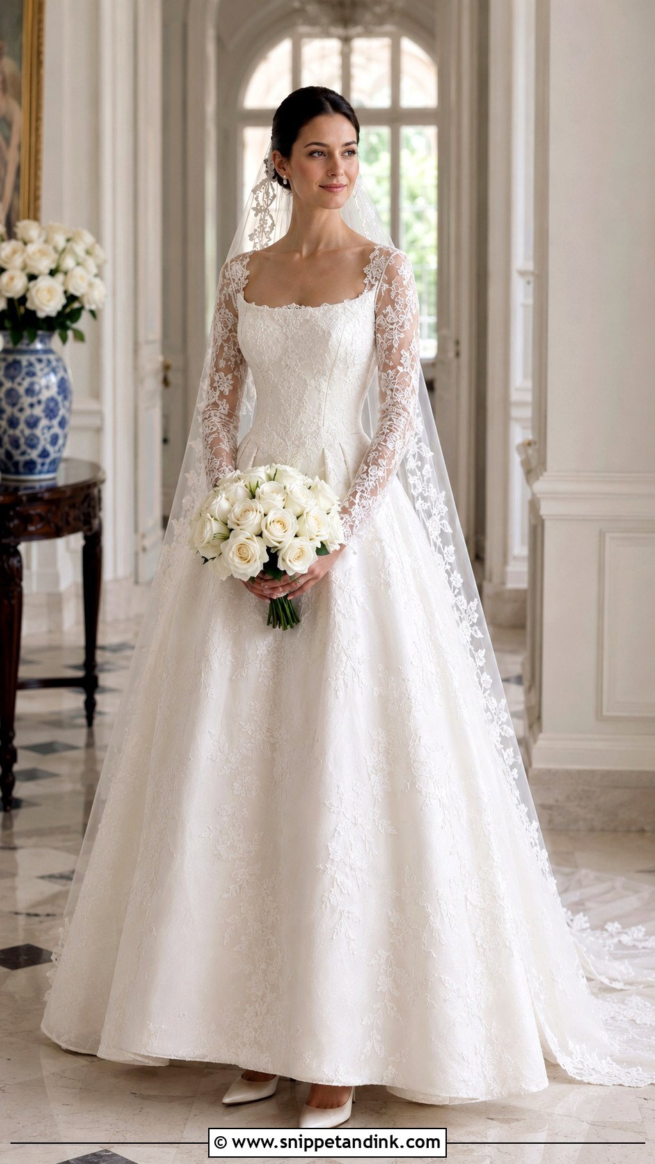 Long Sleeve Lace Basque Waist Wedding Dress - Snippet and Ink - 20 Basque Waist Wedding Dresses