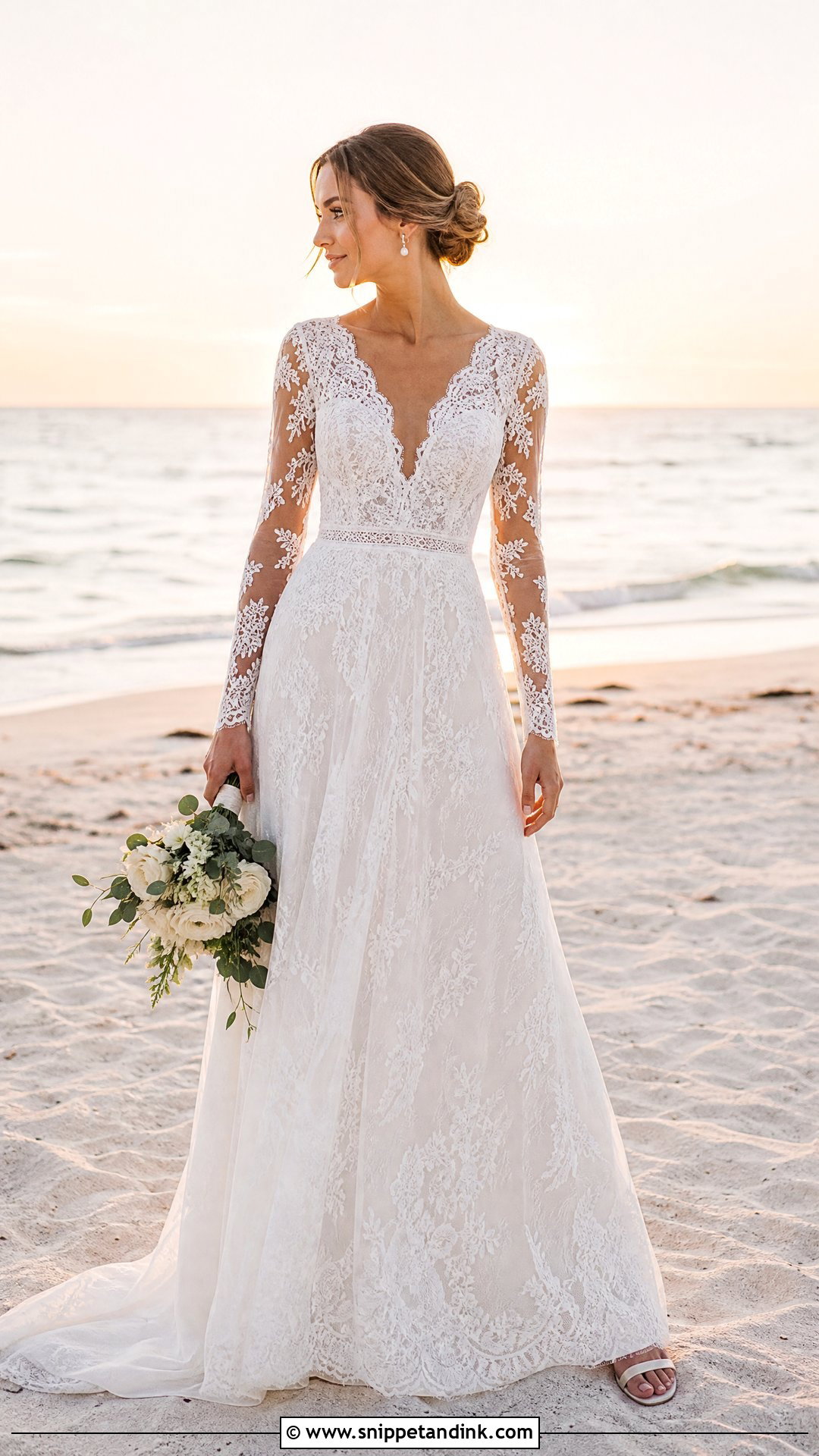 Long Sleeve Lace Beach Bridal Gown - Snippet and Ink - 25 Beach Bridal Gown Ideas