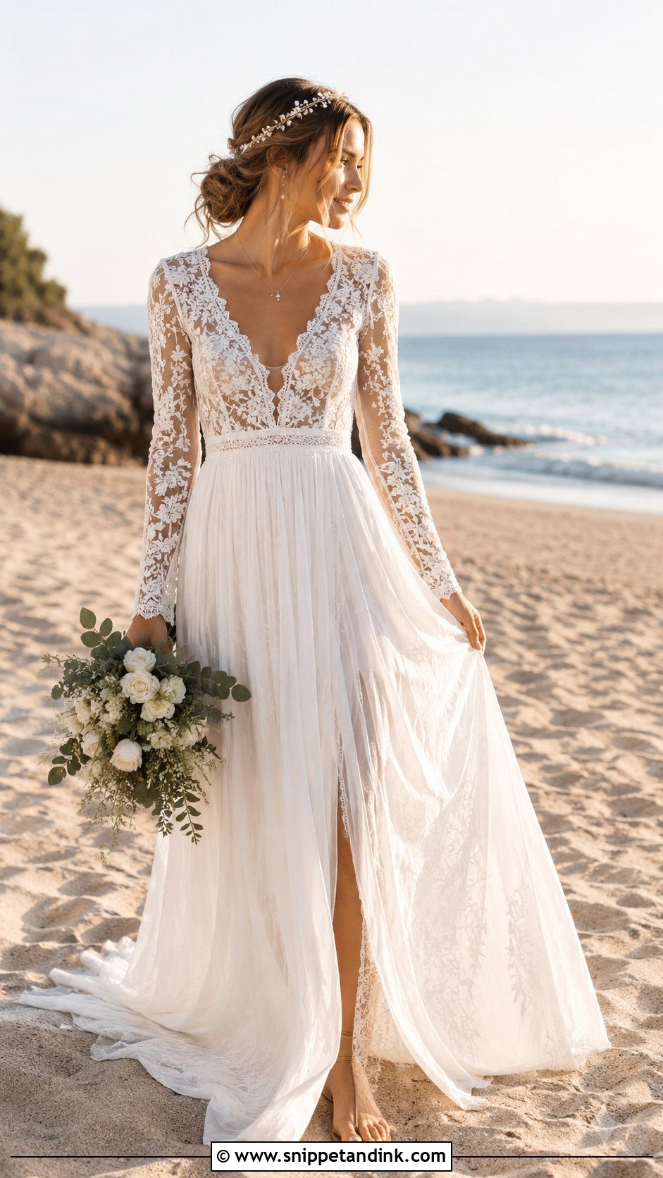 Long Sleeve Lace Beach Wedding Dress - Snippet and Ink - 25 Beachy Wedding Dress Boho Ideas