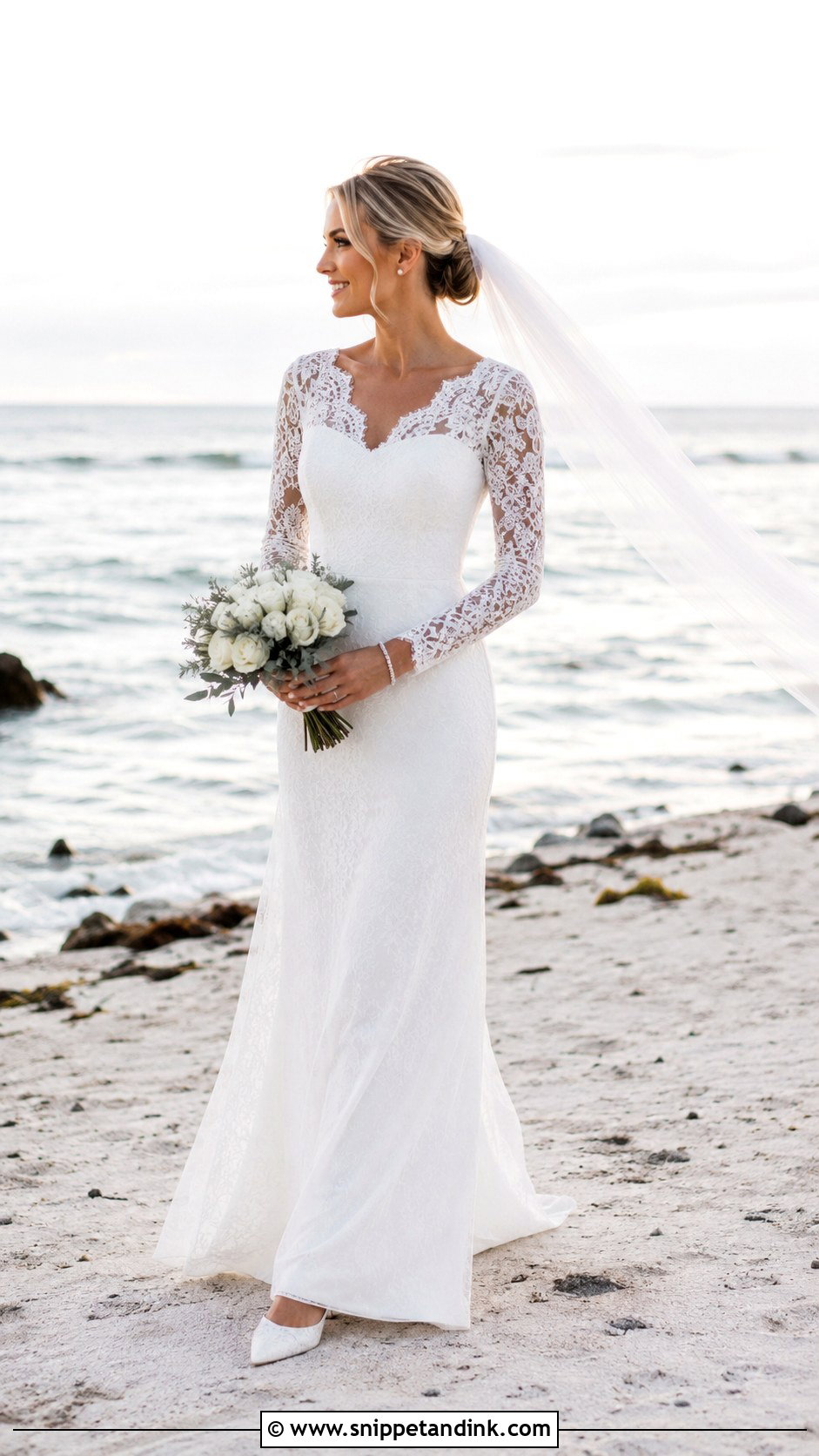 Long Sleeve Lace Beach Wedding Dress - Snippet and Ink - 20 Beach Style Wedding Dresses