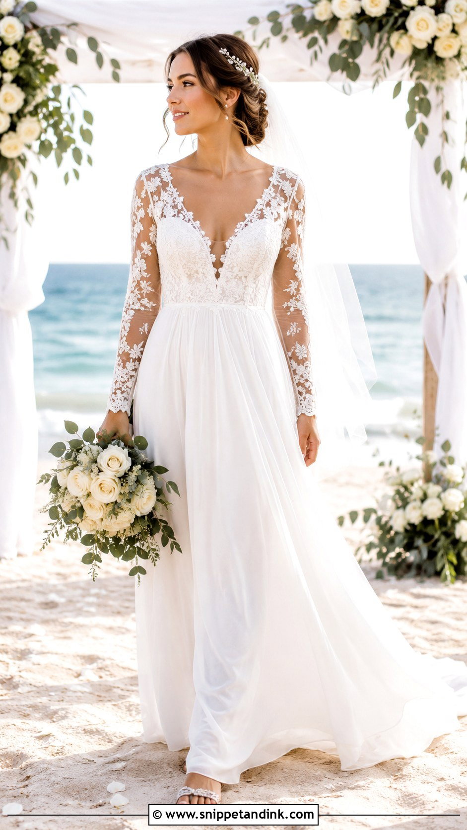 Long Sleeve Lace Beach Wedding Dress - Snippet and Ink - 20 Elegant Beach Wedding Dress Ideas